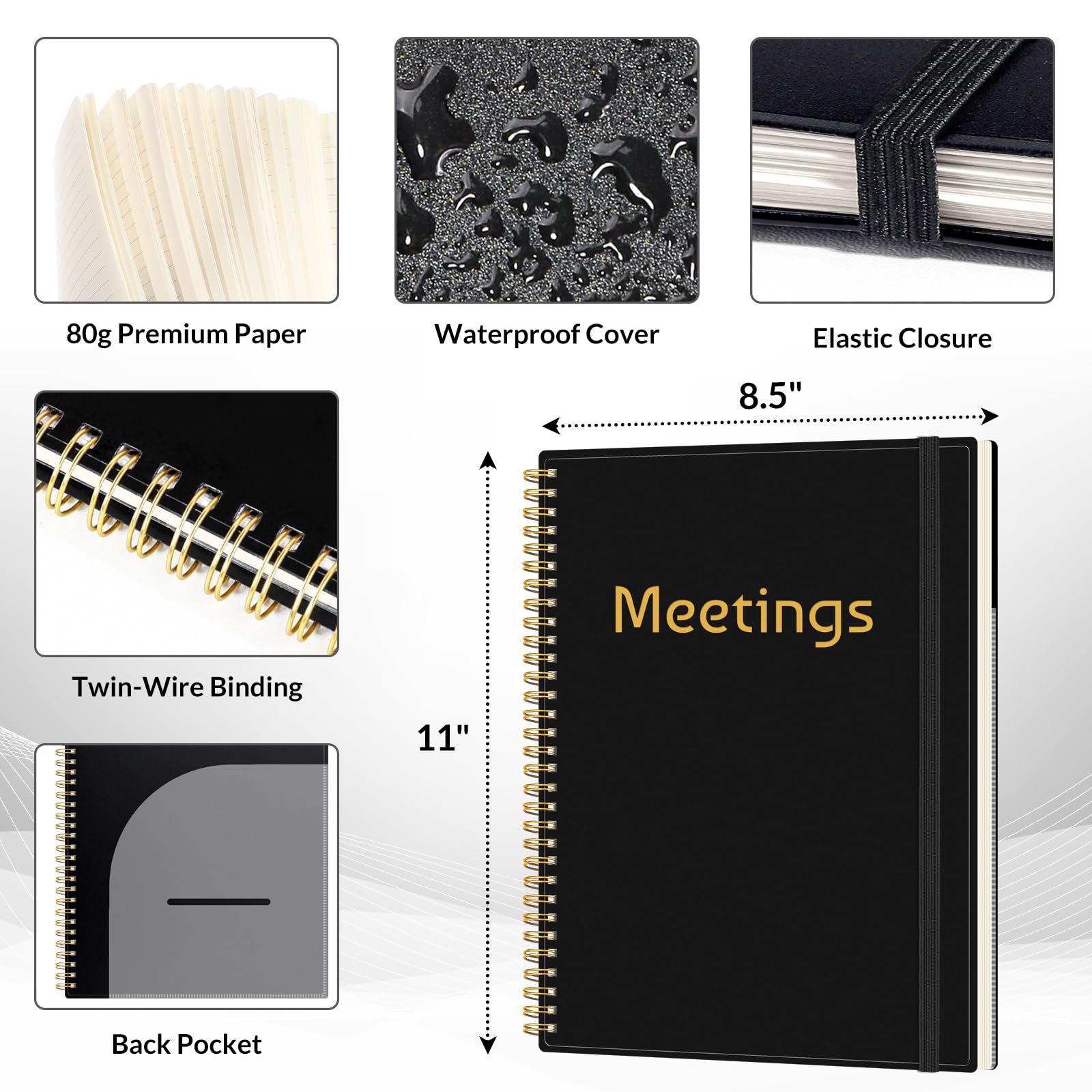SUNEE Meeting Meeting Mezza Nota 21,6 x 27,9 cm Notebook per Lavoro - 140 pagine, formato A4 Project Planner per donne e uomini, organizer minuti per appunti riunioni, idee per ufficio/lavoro