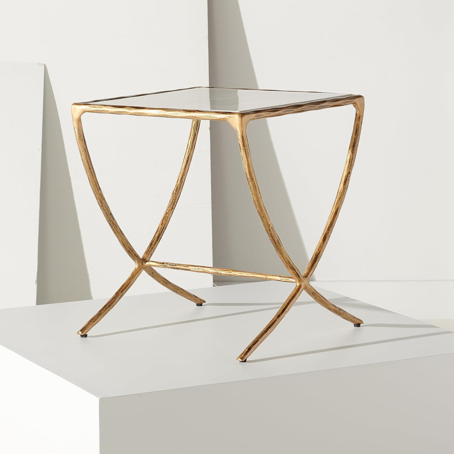 SAFAVIEH Couture Collection Debbie White/Brass Square Metal Accent Table (Fully Assembled)