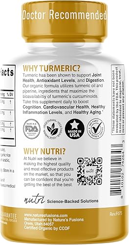 Miniatura 3 de Nutri Suplemento orgánico de cúrcuma de 1425 mg – 40 veces más biodisponible – 95% curcuminoides puros – Curcumina de cúrcuma con pimienta negra,