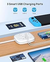 Vista 6 de TROND Cable de extensión corto – Regleta de alimentación de enchufe plano con 3 salidas de CA y 2 puertos USB C y 1 USB A, regleta de alimentación