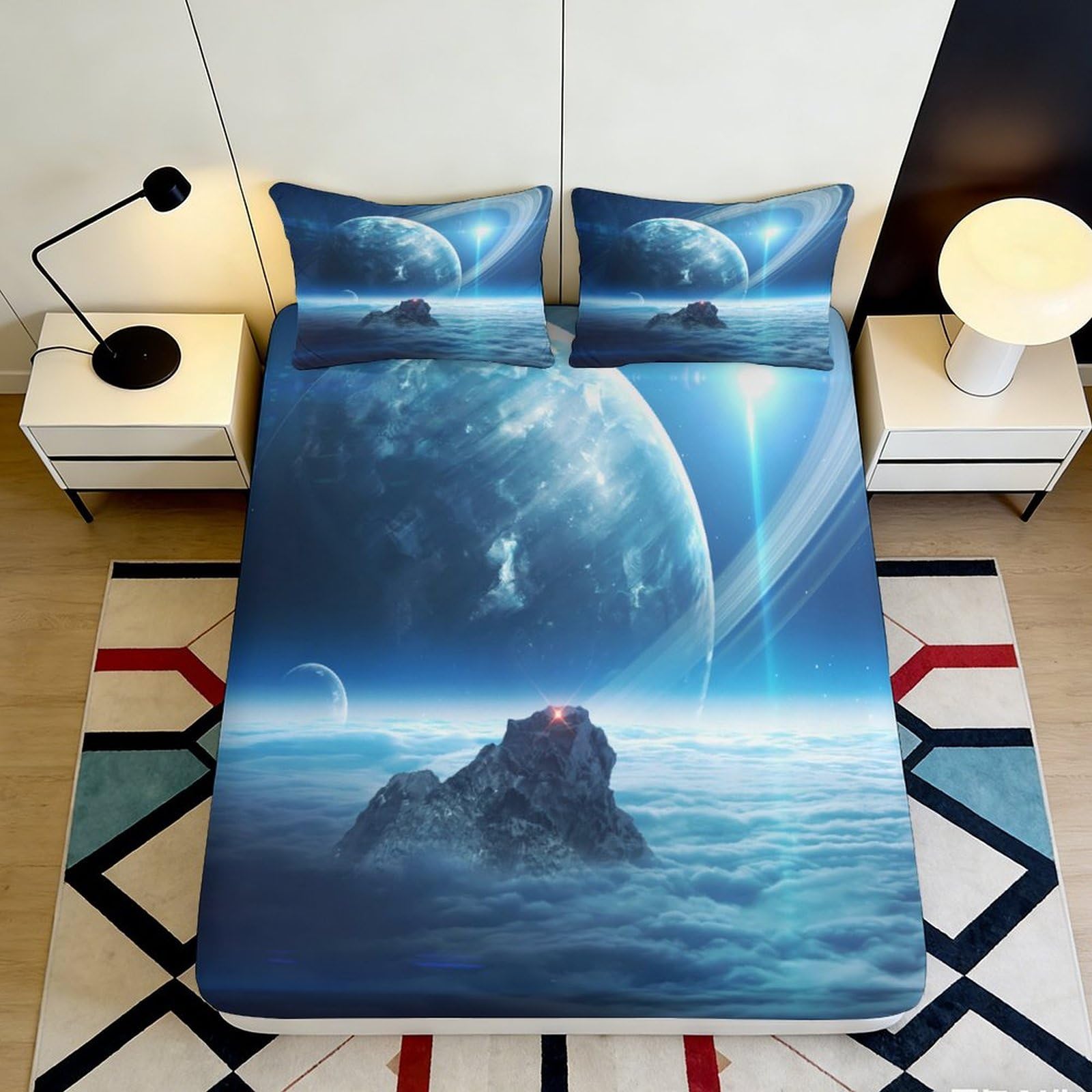 Jqzkxnhpbr Style-1 3D Printed Galaxy Starry Sky Fitted Sheet Microfiber Soft Breathable Cosmic Nebula Mattress Cover Bedroom Decor 90X200x25cm