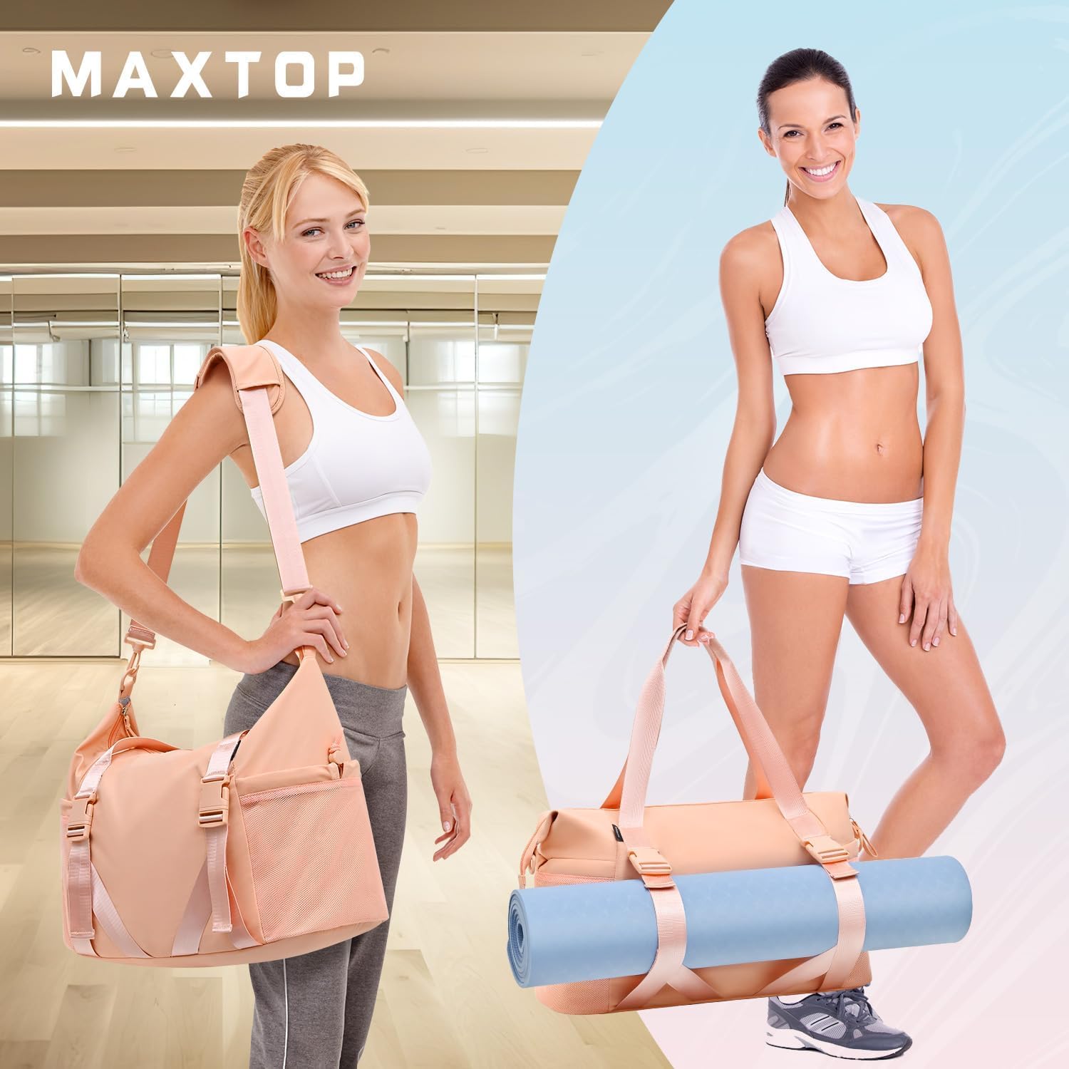 MAXTOP Women's Gym Yoga Duffle Bag with Shoe Pouch,Multi-Purpose Overnight Travel Bag for Gym,Work, Dance, Sports