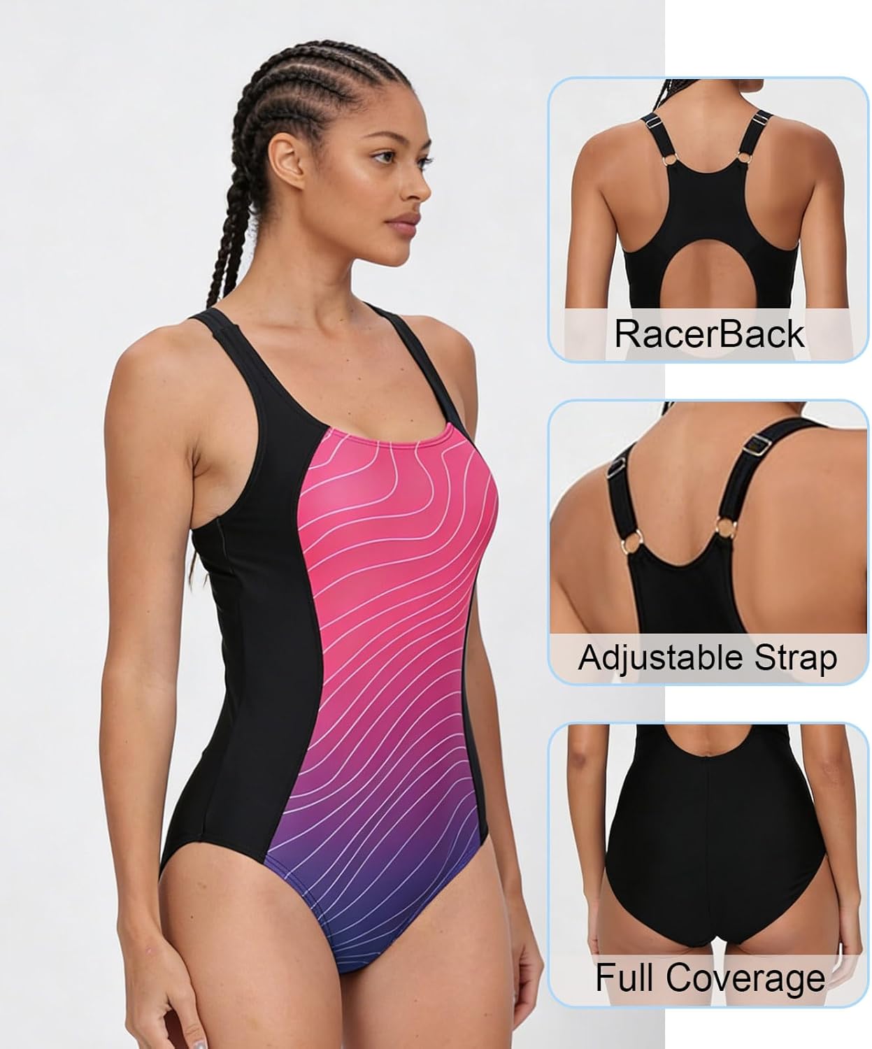 Halcurt Women's Athletic Swimsuit Adjustable Strap One Piece Swimsuit Racerback Bathing Suit