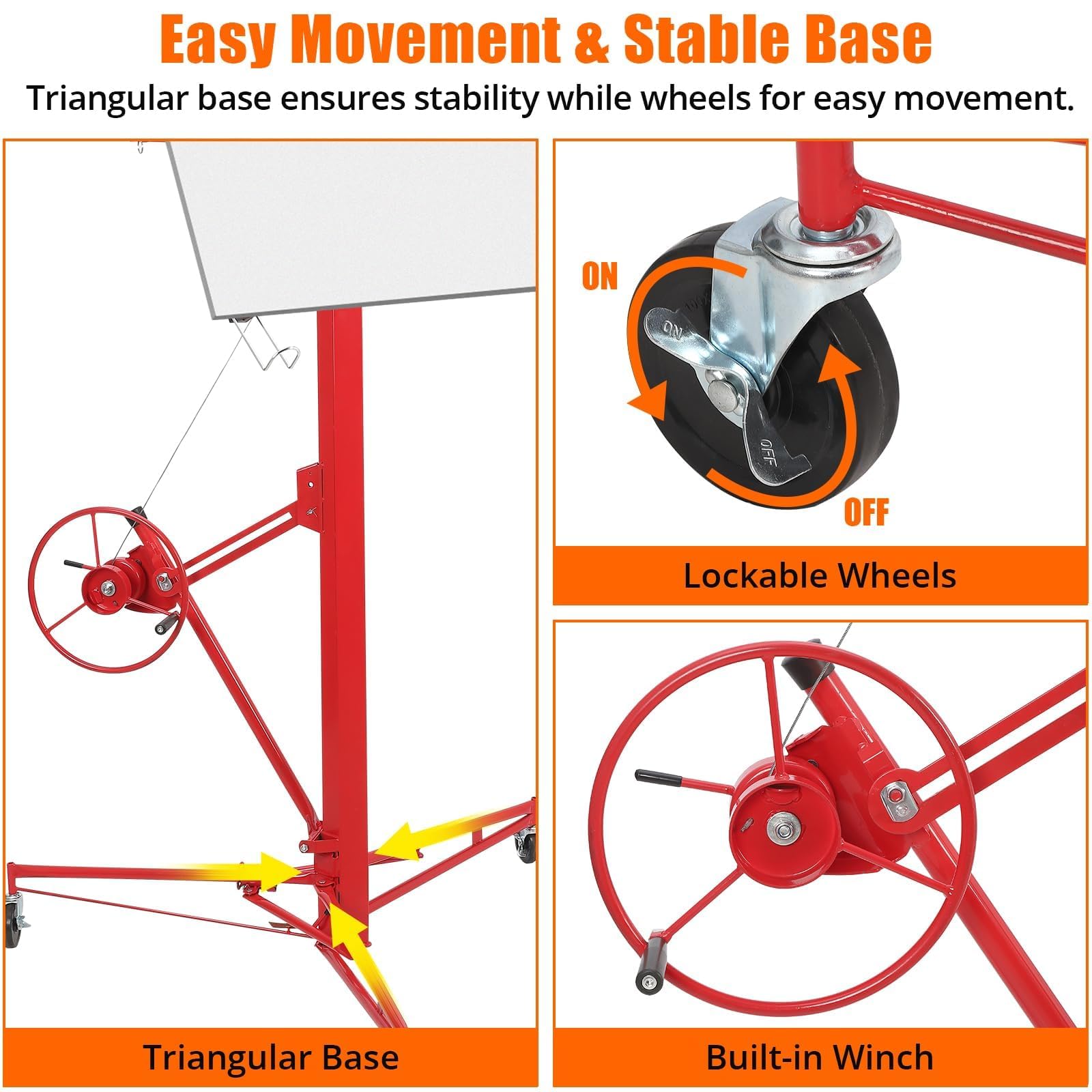 GarveeLife Profi Trockenbau-Lift für Gipskartonplatten – 11ft/3,35m Höhe – 360° drehbarer Teleskoparm – 150kg Tragkraft – klappbar & höhenverstellbar – 3 arretierbare Rollen – für Decken- &