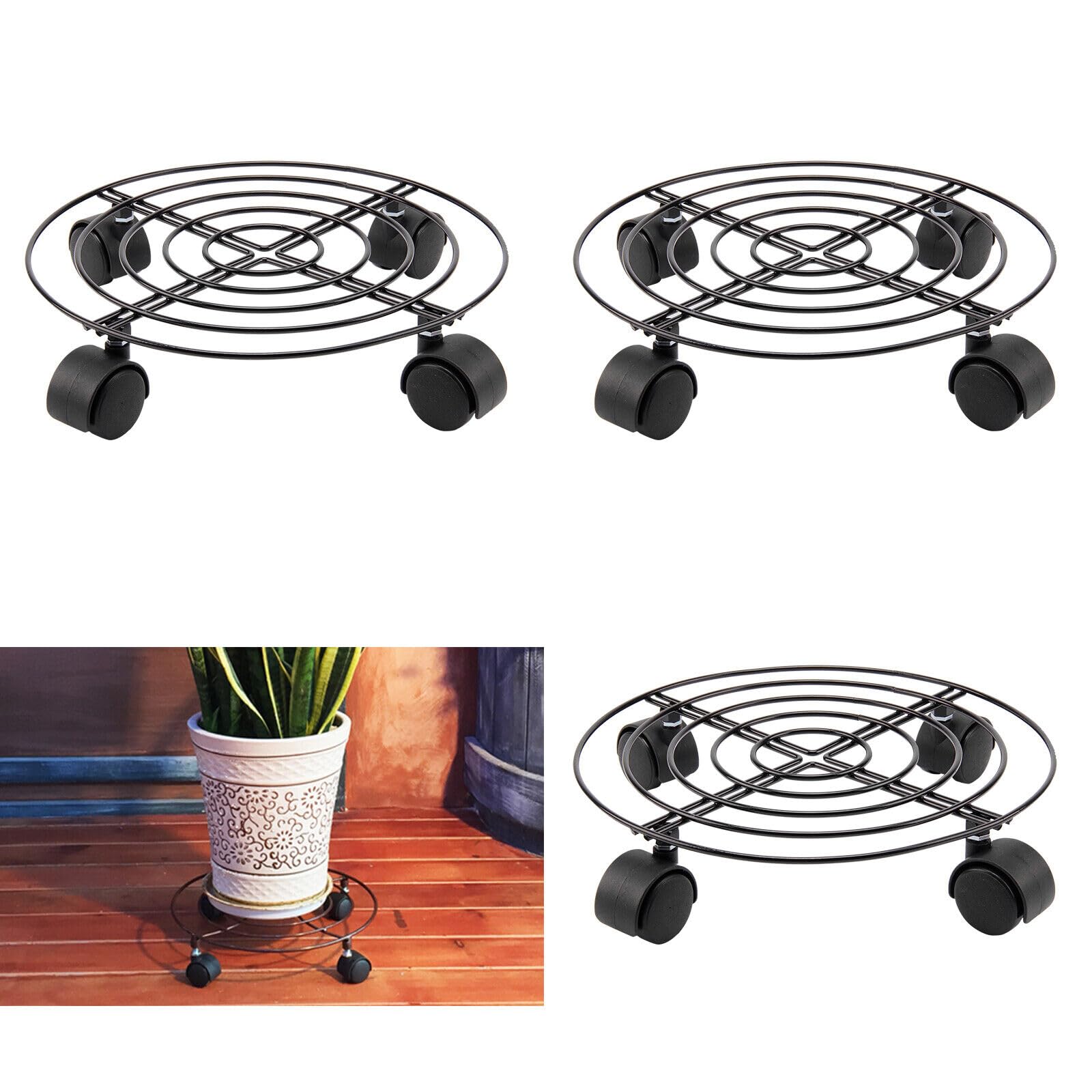 M.J COMFY-LIFE 3PCS Plant Stand 11" Plant Caddy Planter Pots with Wheels