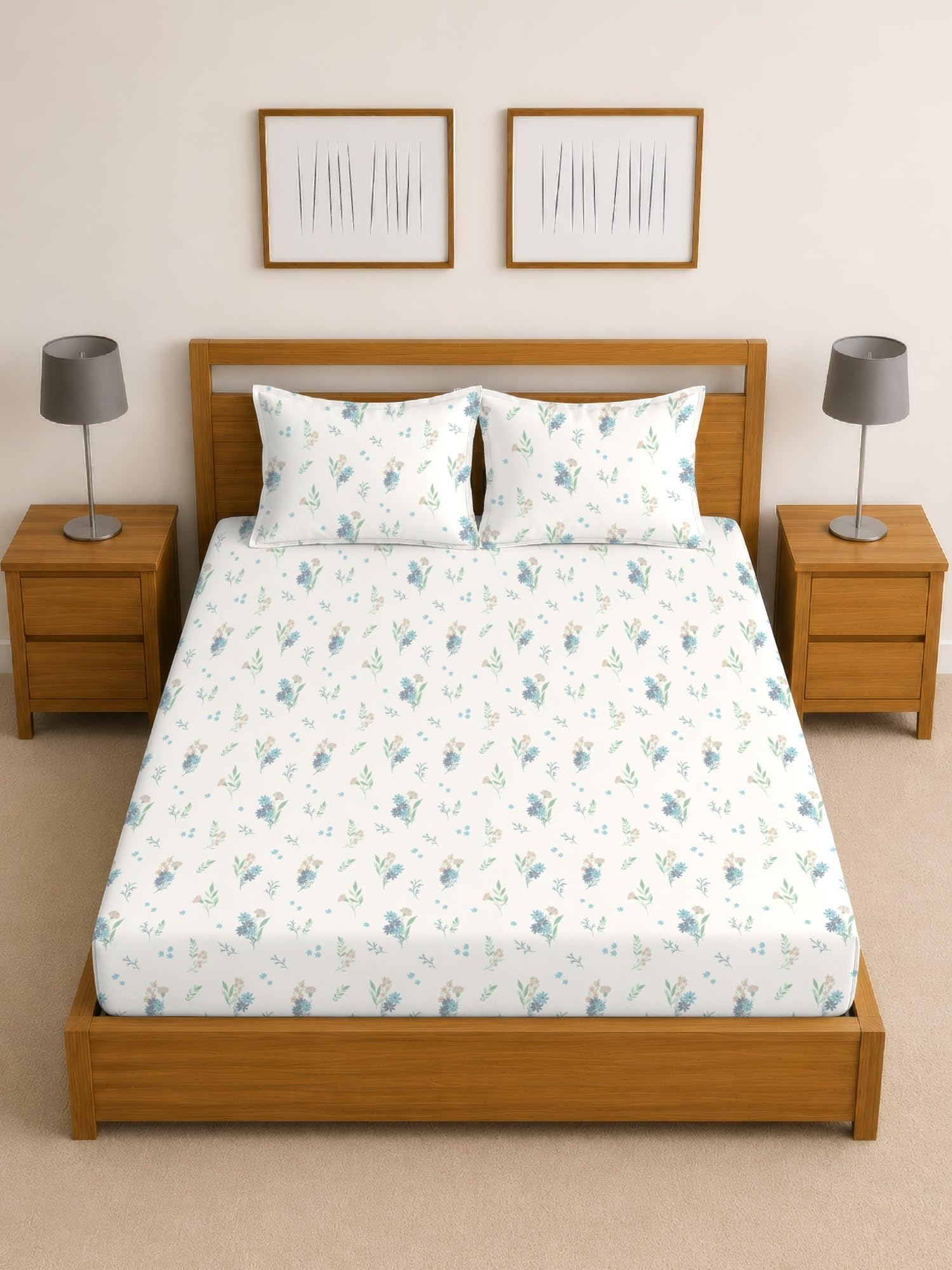 Arvind Essentials Bedsheet King Size 100% Cotton, 180 TC Soft & Breathable Bed Sheet for Double Bed with 2 Pillow Covers (21491, 229X254 CM)-image-11