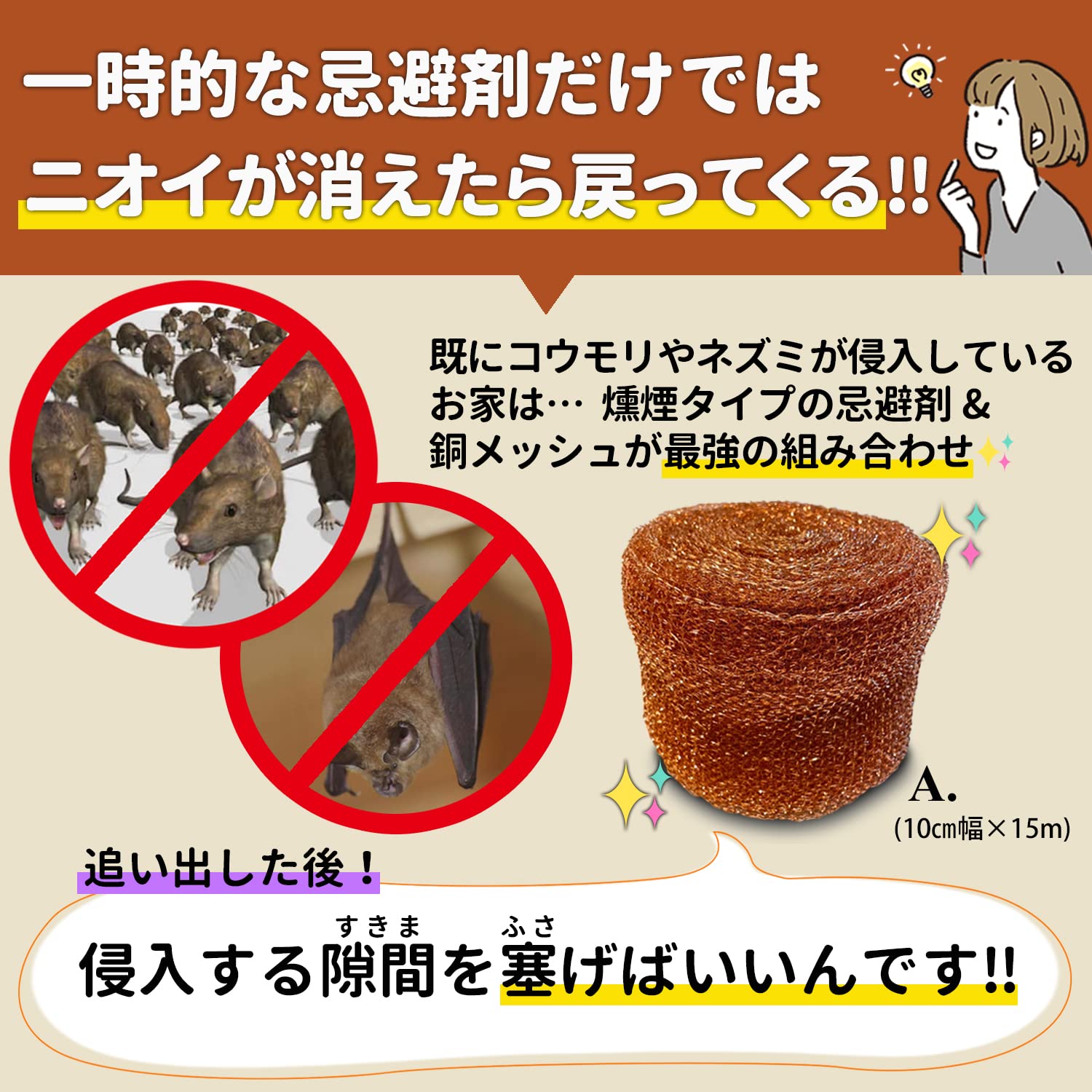 Amazon | コウモリが侵入する隙間に柔軟にフィットする 銅メッシュ A 