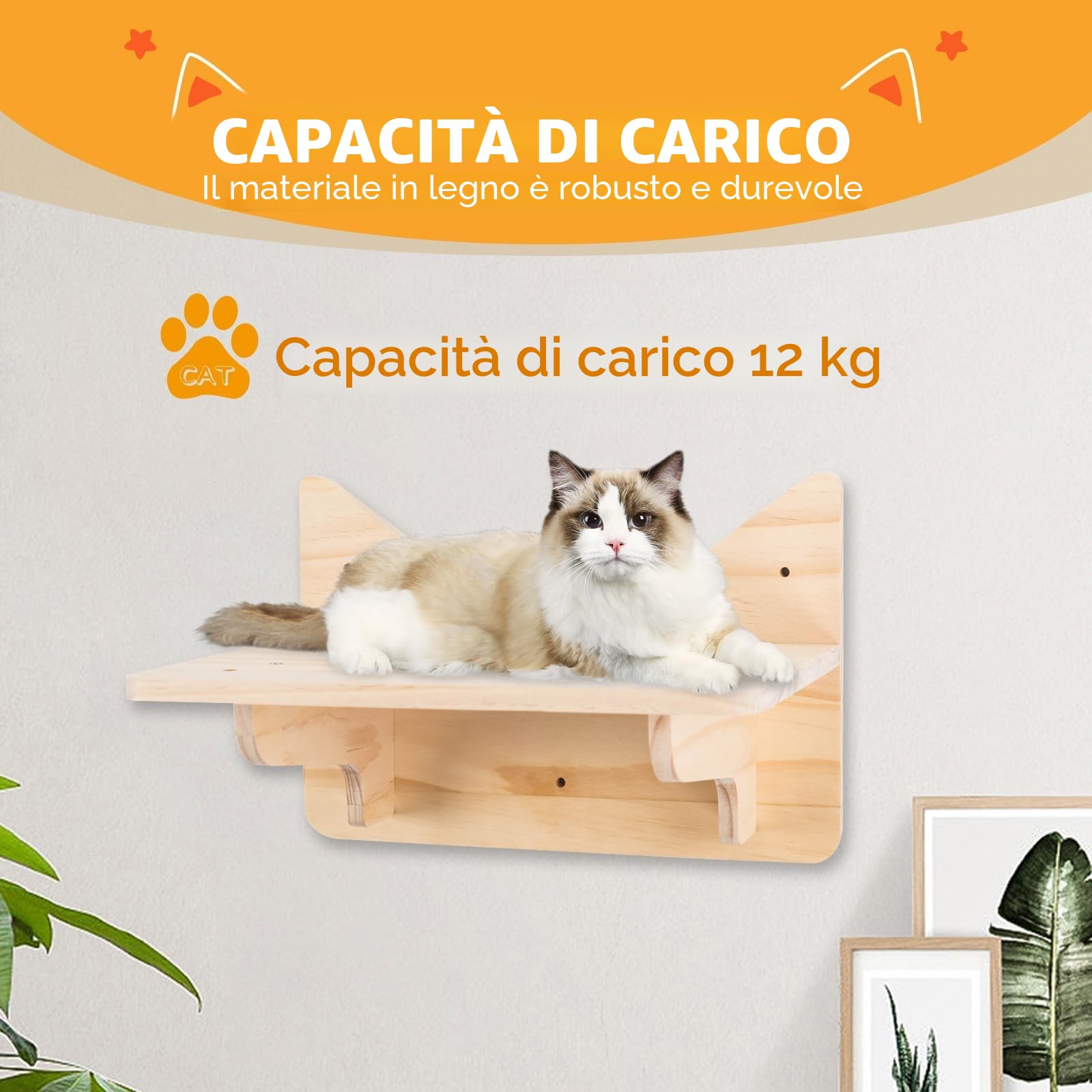 Mensole da Parete per Gatti, Set di Mobili con Mensole e Posatoi da Parete, Palestra da Arrampicata con Tiragraffi e 3 Gradini, Casette da Interno Montate a Muro