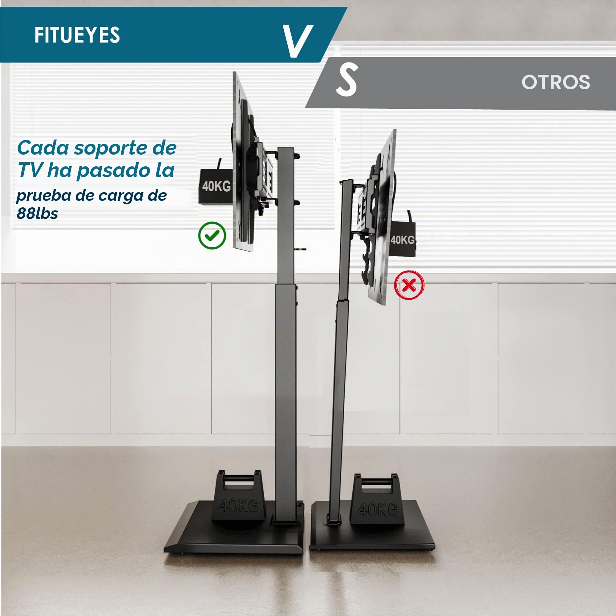 FITUEYES Soporte TV Pie Negro 26-65 Pulgadas con Base Metálica | soporte TV Suelo, Giro y Altura Ajustable, Gestión de Cable, MAX VESA 400×400mm, Capacidad 50kg