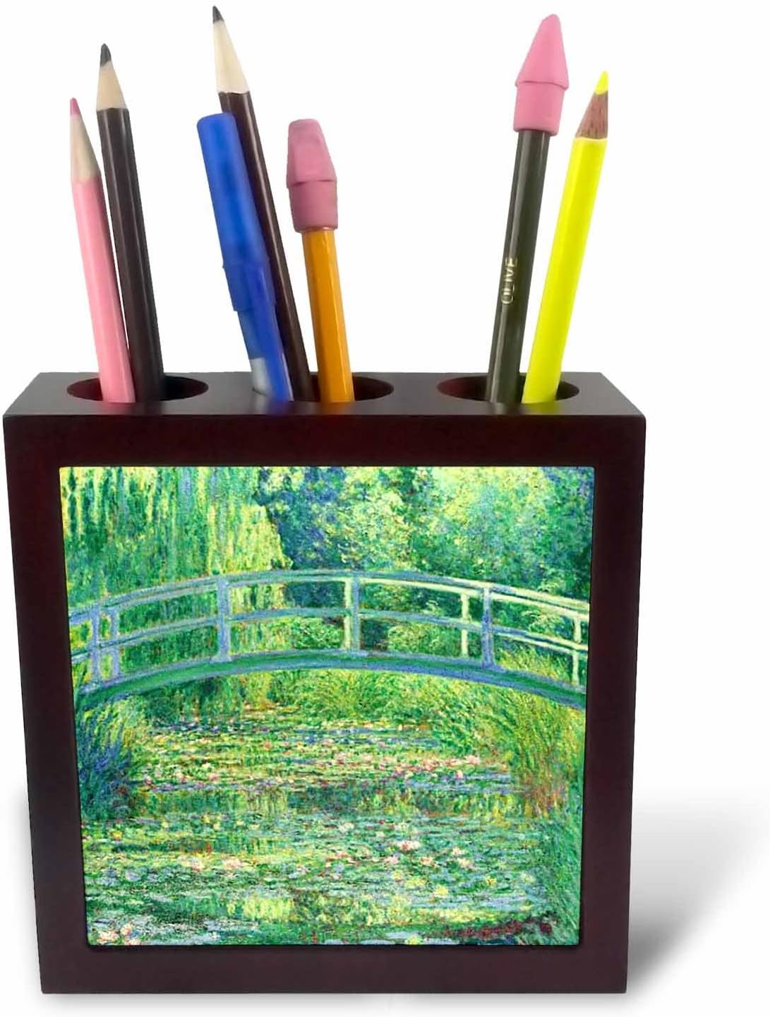 3dRose ph_46577_1 Famous Monet's Water Lilies with Lavender Frame-Tile Pen Holder, 5-Inch