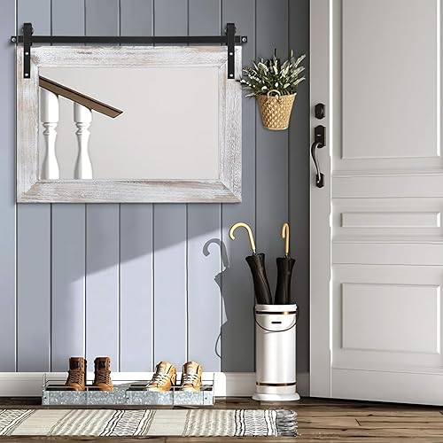 Miniatura 7 de AAZZKANG Espejo grande para puerta de granero con marco de madera, espejos rectangulares para pared, baño, tocador, decorativo, para dormitorio,