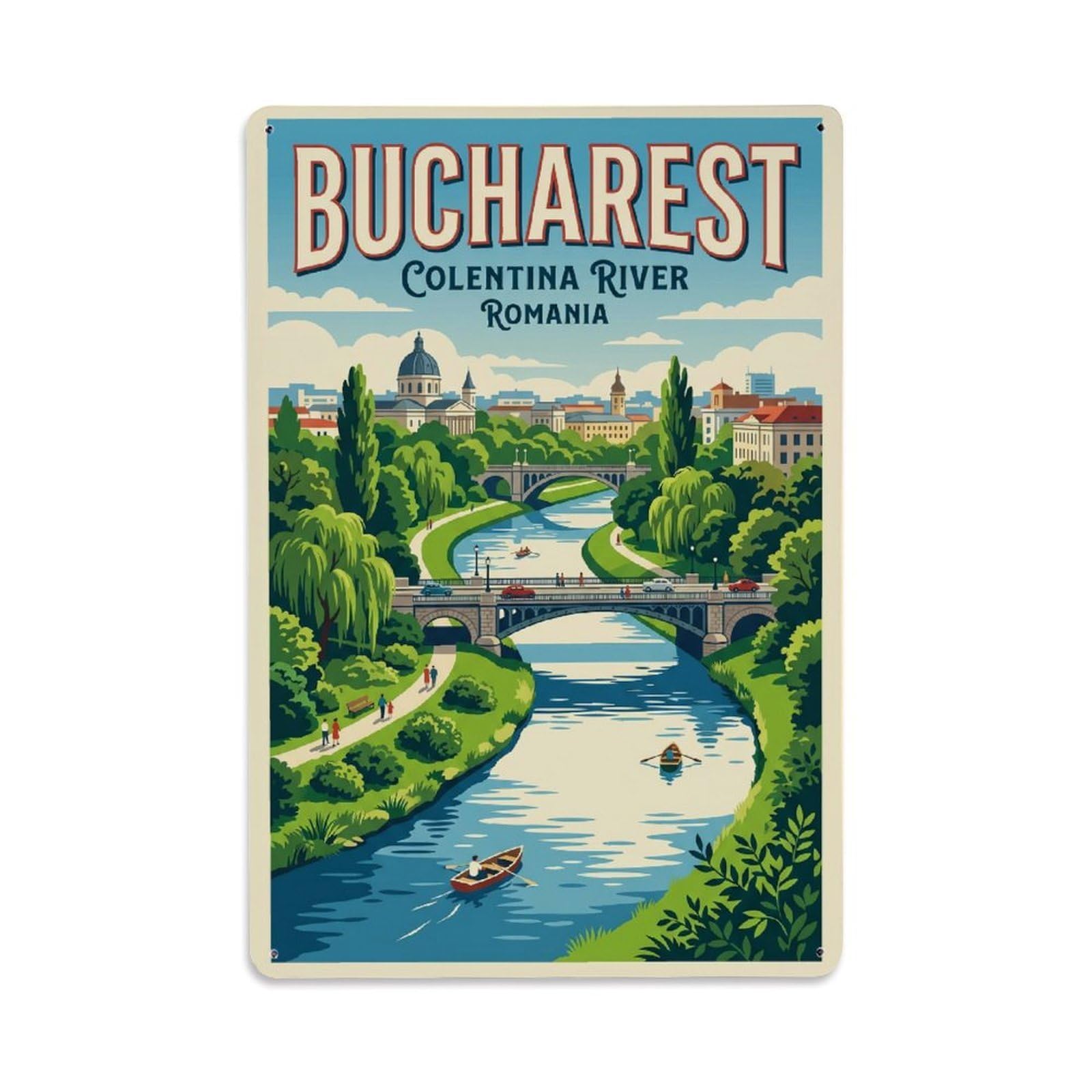 Vintage Travel Bucharest Colentina River Clean Romania Metal Tin Sign Plaque Wall Decor for Cafe, Club Bar, Office, Home Garden Metal Poster 8x12Inch