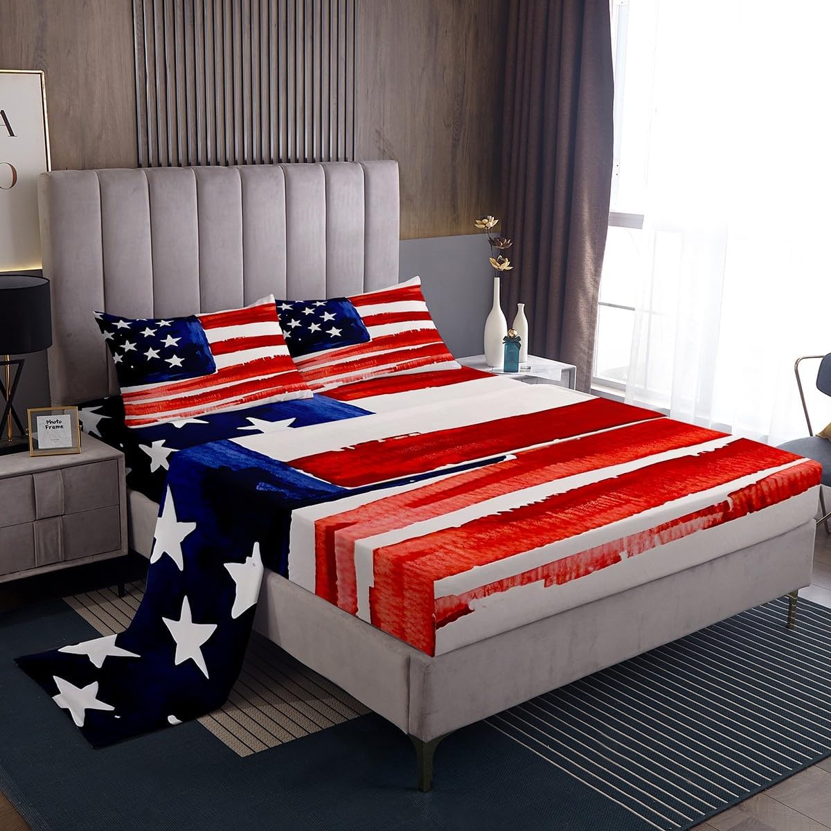 jejeloiu American Flag Bed Sheets Sets King Size Kids Boys Girls 4th of July Bedding Set Patriotic Bed Sheet Set with 16-Inch Deep Pockets Freedom Free 4Pcs with 2 Pillow Cases