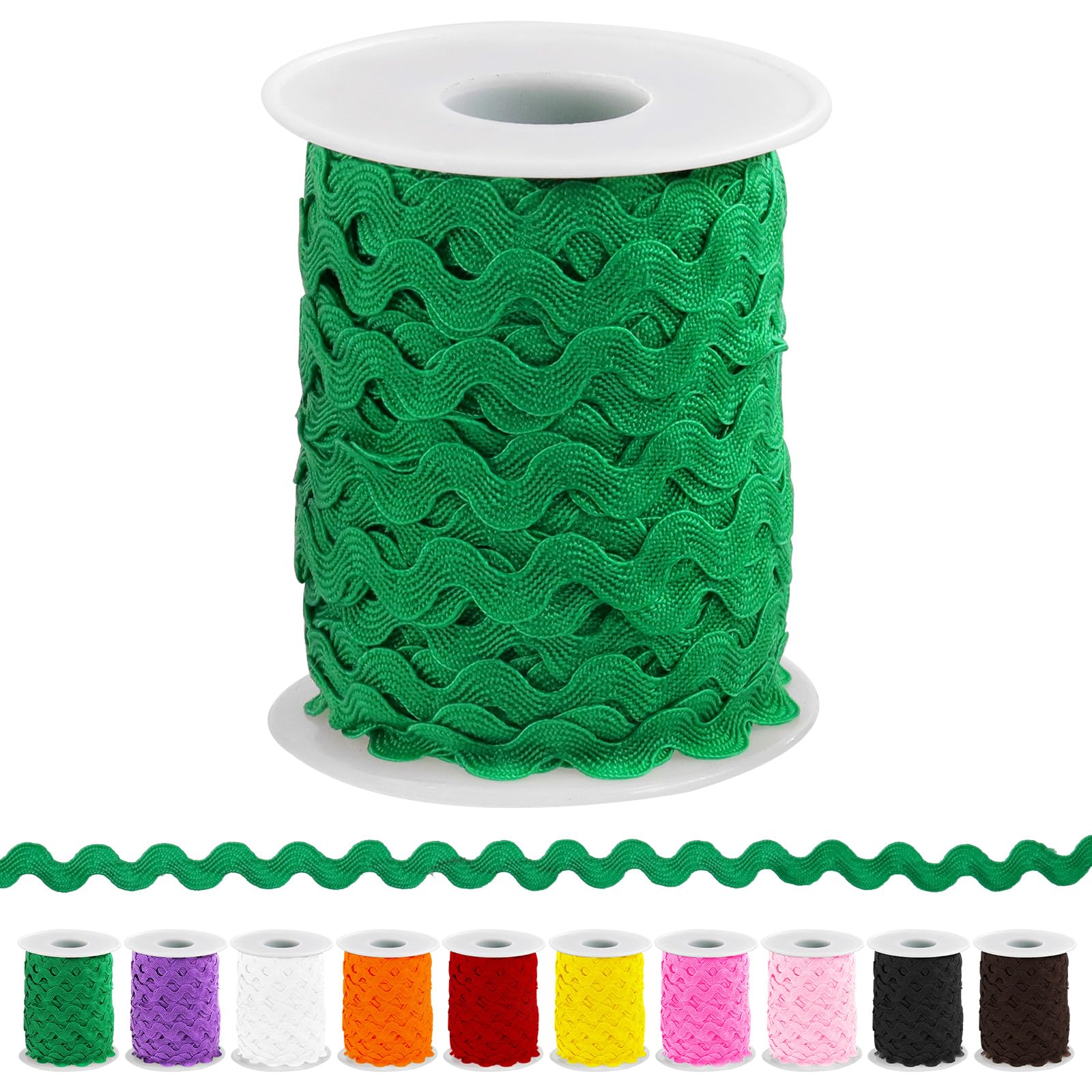 Keadic 27 Yard/25m Wave Bending Fringe Trim, 5mm/0.2 Inch Rick Rack Lace Ribbon for Sewing Clothes Dress Embellishment Party Decoration Craft Supply (Green) — image 1