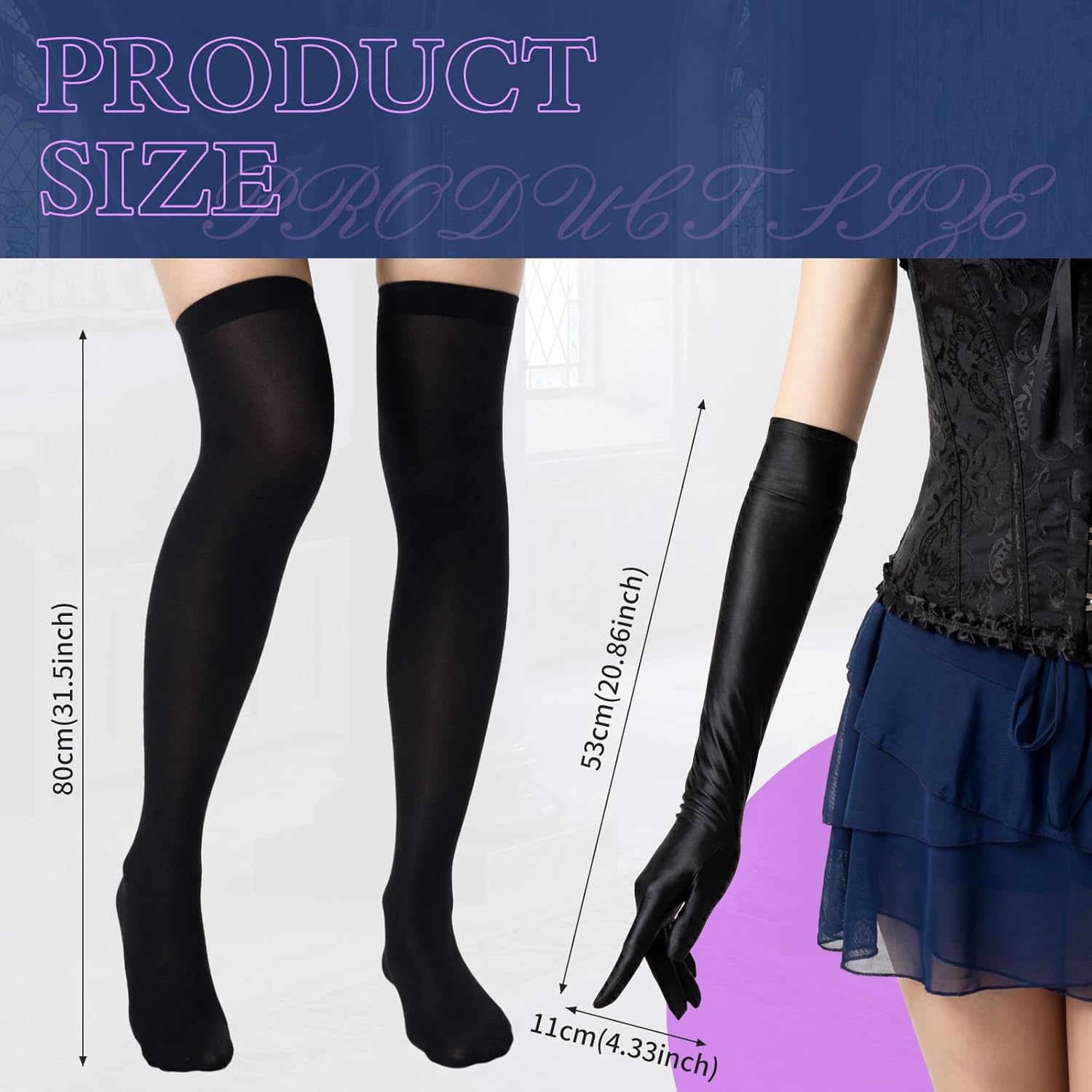 Halloween Adult Princess Costume Set Include Corset Tiara Puffy Mini Skirt Long Satin Gloves Knee High Socks - Image 3