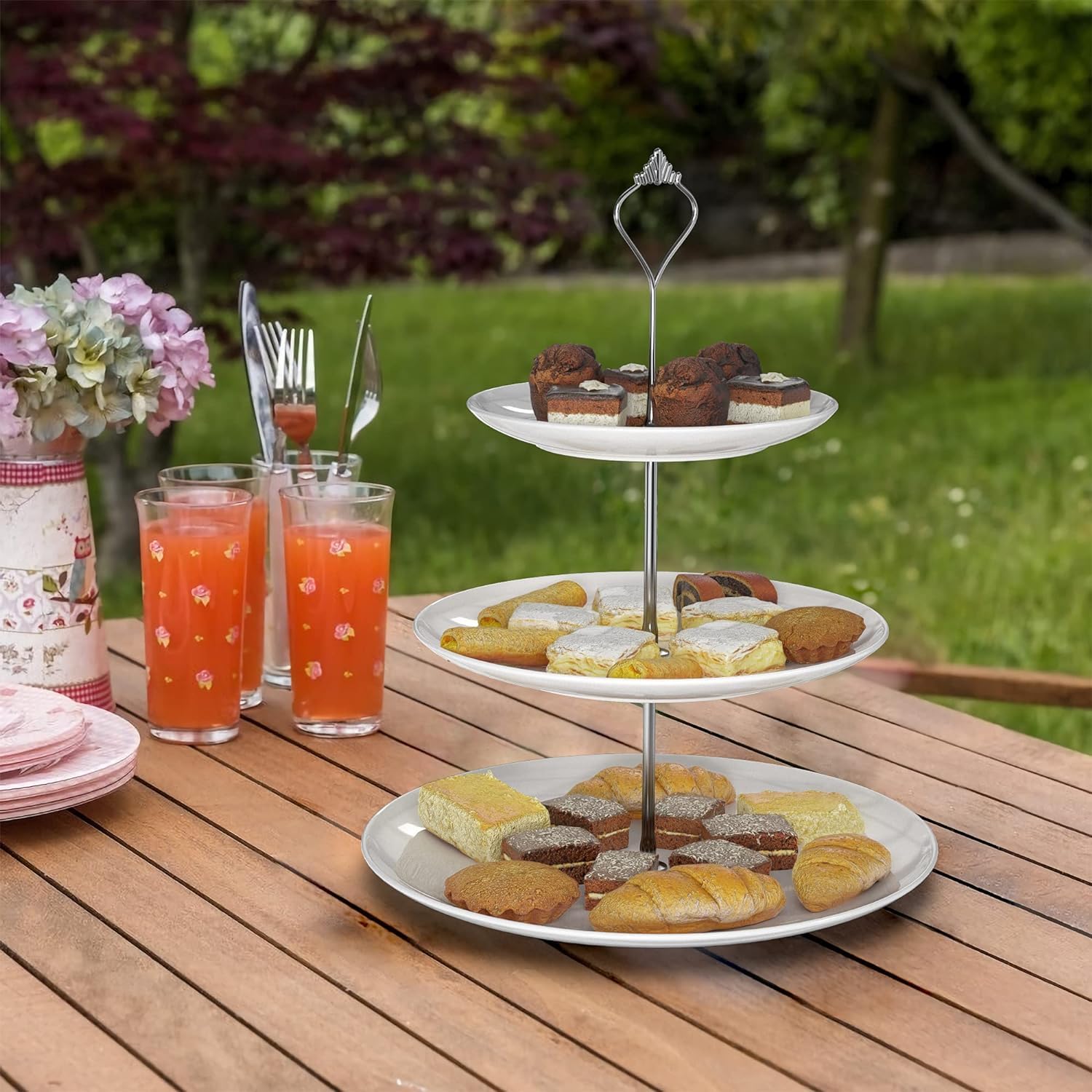 Set Di 3 Alzate Per Torte In Metallo, Oro E Argento, A Più Livelli, Con Asta Centrale, Per Buffet E Feste, Altezza 32,5 Cm