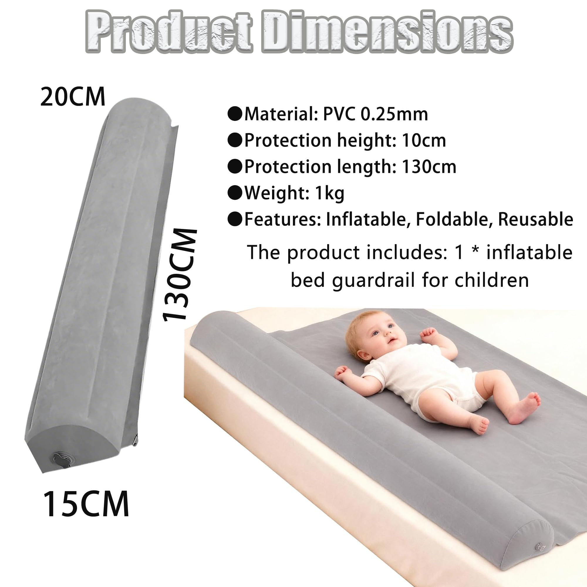 Guardrail Inflable de Cama, Antideslizante, Adecuado para Todas Las Camas, Portátil, Plegable para Viajes de Cama, Protección contra Caídas y Bordes, Protección contra Caídas