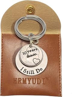 10th Anniversary Tin Gifts, 10 Years Down and I Still Do Anniversary Coin Keychain with a 2015 Dime, 10 Year Anniversary Wedding Gift for Him Her