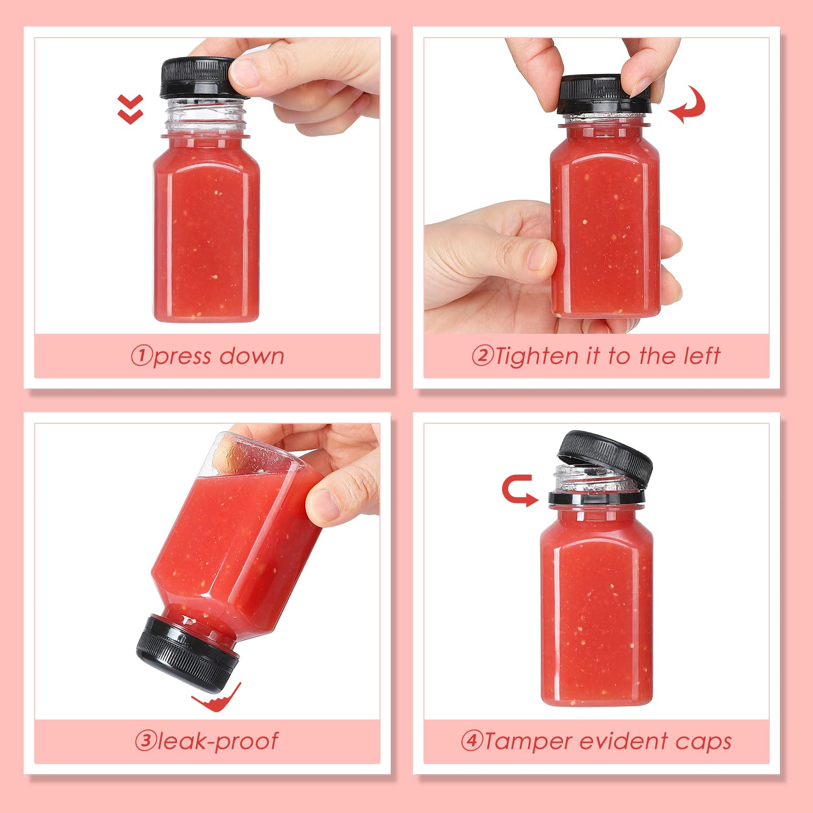 Fhxtcygj 30 Pack 5oz Reusable Empty Plastic Juice Bottles with Leak-Proof Caps Lids, Clear Water Bottle, Recyclable Drink Bulk Containers for Juicing, Smoothie, Milk and Other Homemade Beverages