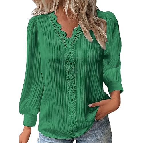 Womens Tops Lace V Neck T Shirts Long Sleeves Blouse Evening Elegant Tops Loose Party Dressy Women's Oversized Shirts