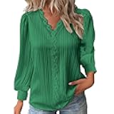 Long Sleeve Shirts for Women 2024 V Neck Lace Tops Business Casual Dressy Blouses Work Oversized Shirts Fall Clothes