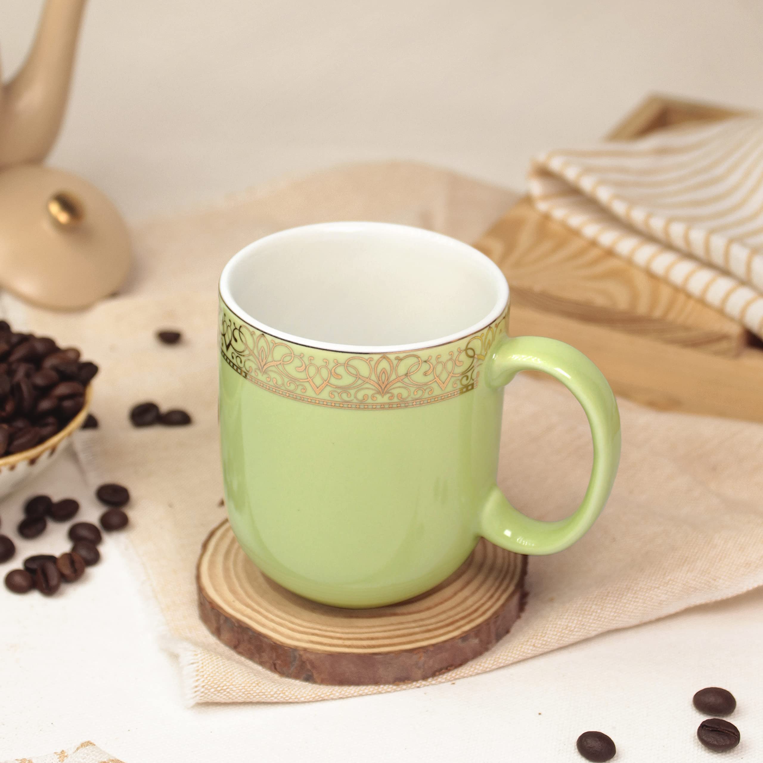 VOLA EXQUISITE STYLEWARE Sparkle Series - Porcelain Coffee Mugs | Tea/Milk Cup Made with Bone Free with Golden Border | Gift for Anniversary, Mom, Birthday, Couple (200 Ml, Color: Lilly Green) (B0C6GQWRSV) Amazon Price History, Amazon Price Tracker