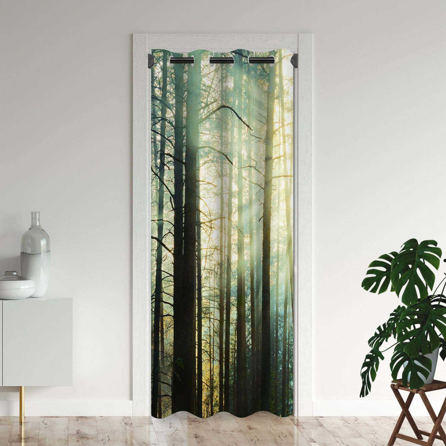 ONINUO Forest Door Curtains for Doorways, Woodland Nature Trees Leaves Season Blackout Curtain for Kids Bedroom Closet, Grommet Thermal Insulated