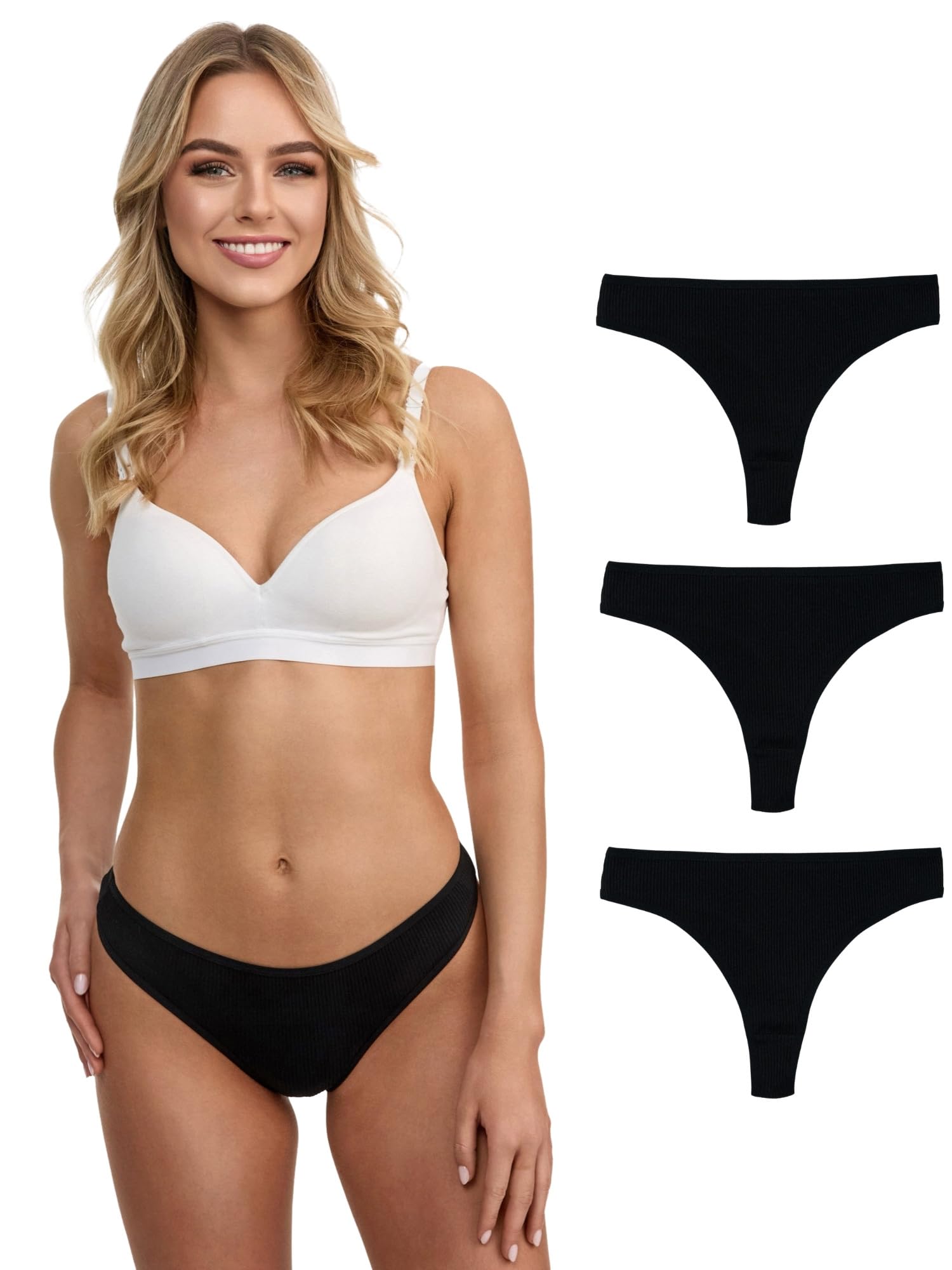Tazzio Damen String (3er-Pack) Tanga, RIPP-Struktur, Etikettfrei F933