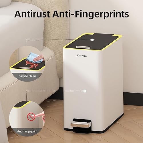 Miniatura 3 de Basurero de baño de acero inoxidable con tapa, cubo de basura de 2.6 galones con pedal de pie, cubo de basura pequeño de cierre suave con tapa para