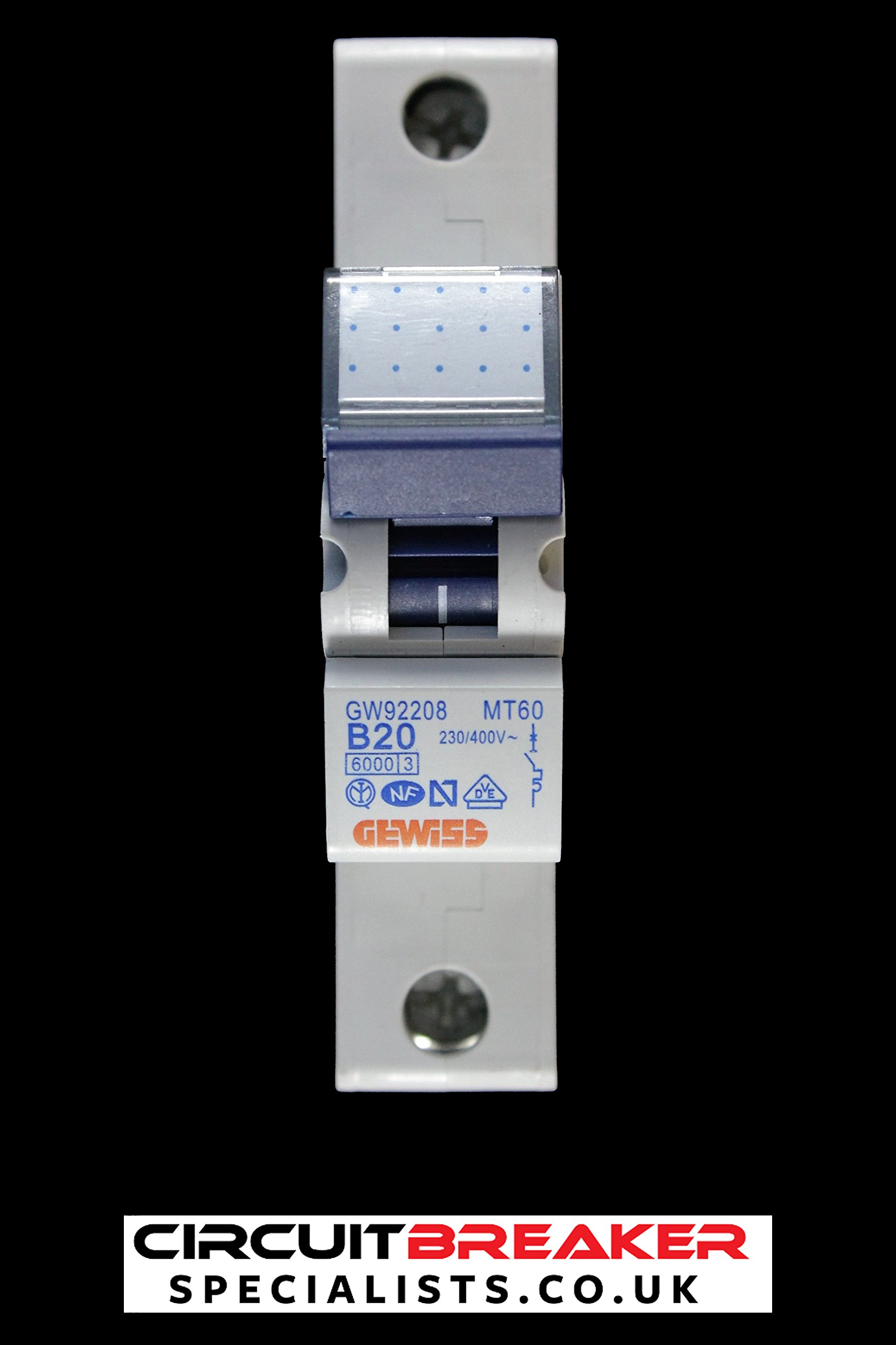 GEWISS 20 AMP TYPE B 6 kA MCB CIRCUIT BREAKER GW92208 MT60