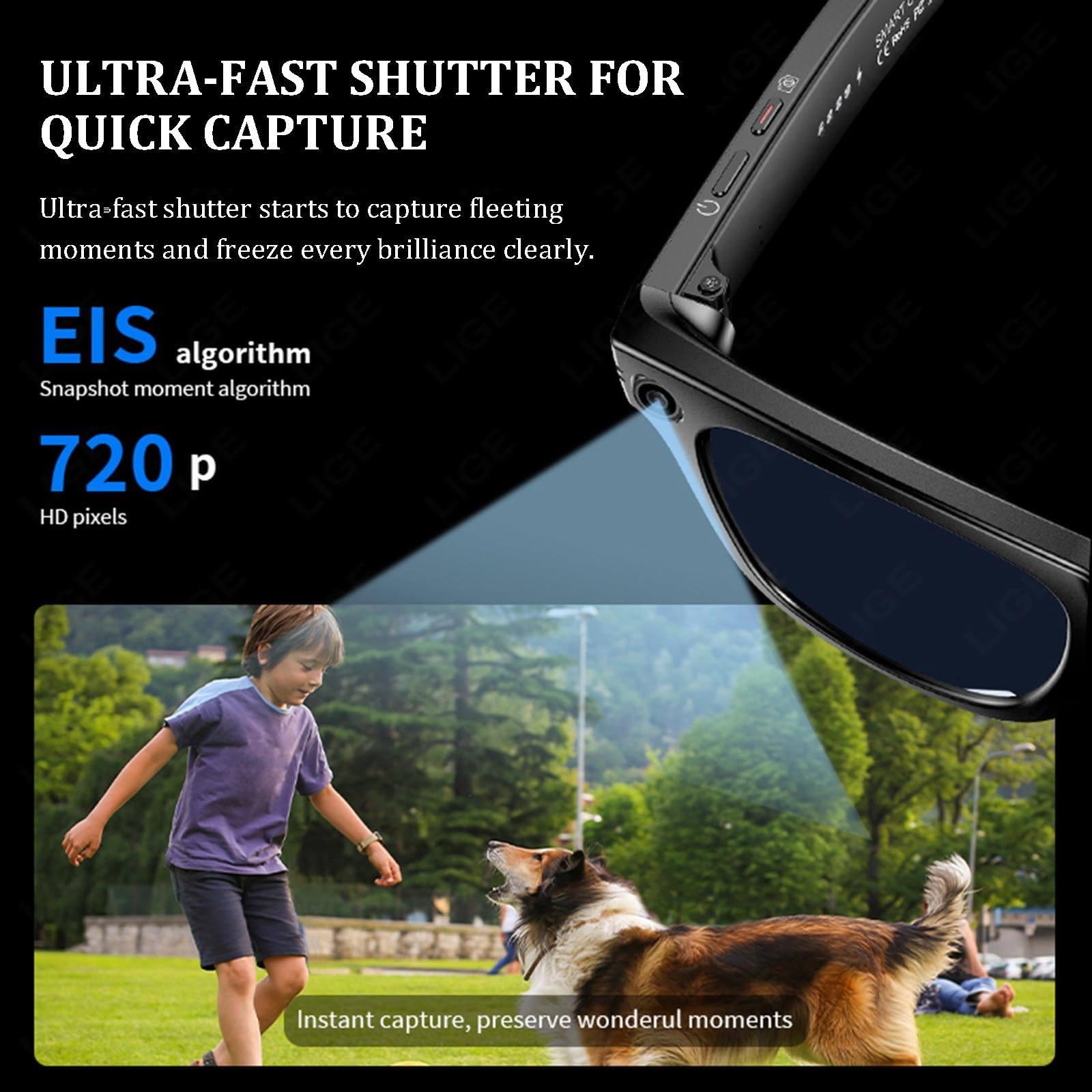 Lunettes Intelligentes Ia Pour Hommes/Femmes, Avec Caméra Ip65, étanches, Bluetooth, Appels, Lecture De Musique, Lunettes Intelligentes, Identification Des Images,BlackFrame