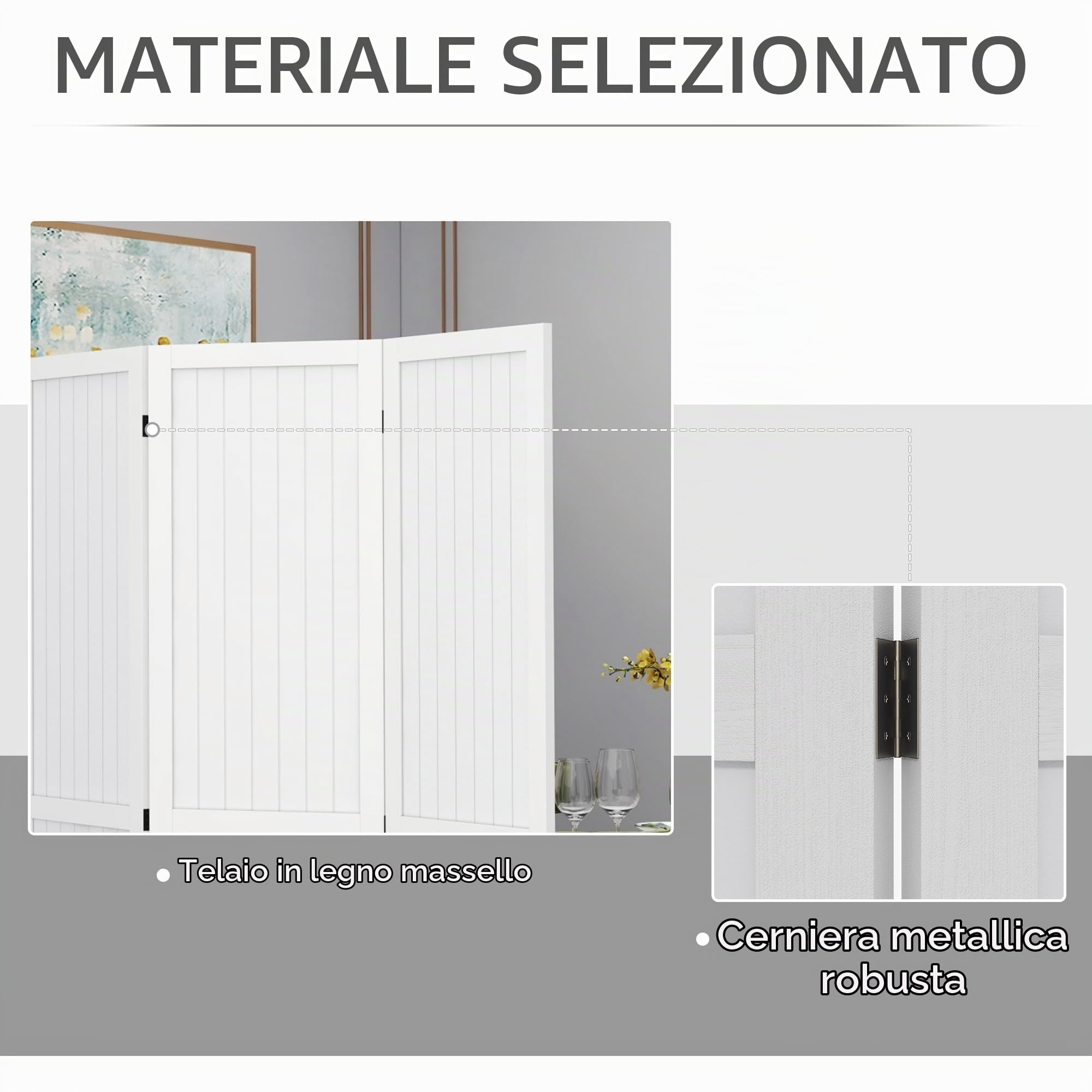HOMCOM Divisorio pieghevole in legno 4 pannelli 160x170cm Bianco
