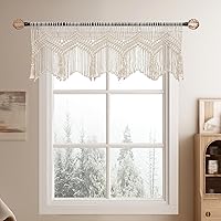 GCOVELIS Boho Macrame Valance Curtains - Handmade 100% Cotton Window Valance 52"W x 21"L, Bohemian Wall Hanging for Bedroom Living Room