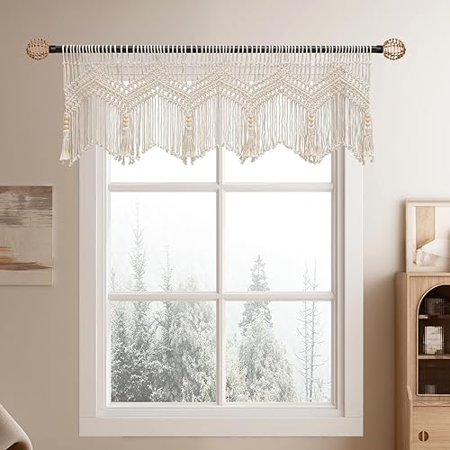 Cortinas bohemias de macramé para ventanas, cenefa de macramé para dormitorio, sala de estar, decoración bohemia para colgar en la pared, 1 panel de