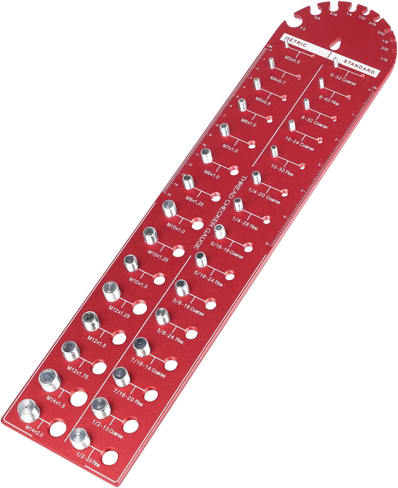 Thread Checker, 40 Bolt and Nut Thread Checker, Bolt Size and Thread Gauge with 15 Standard and 15 Metric and 10 Drill Bit Size Checker, Nut and Bolt Identifier Gauge with Rulers (Red)