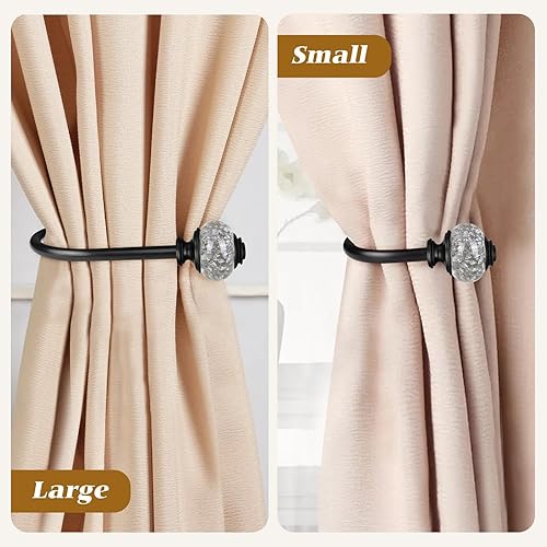 Miniatura 7 de Paquete de 2 soportes negros para cortinas, alzapaños decorativos para cortinas, ganchos para pared con remates translúcidos (6.1 pulgadas de largo