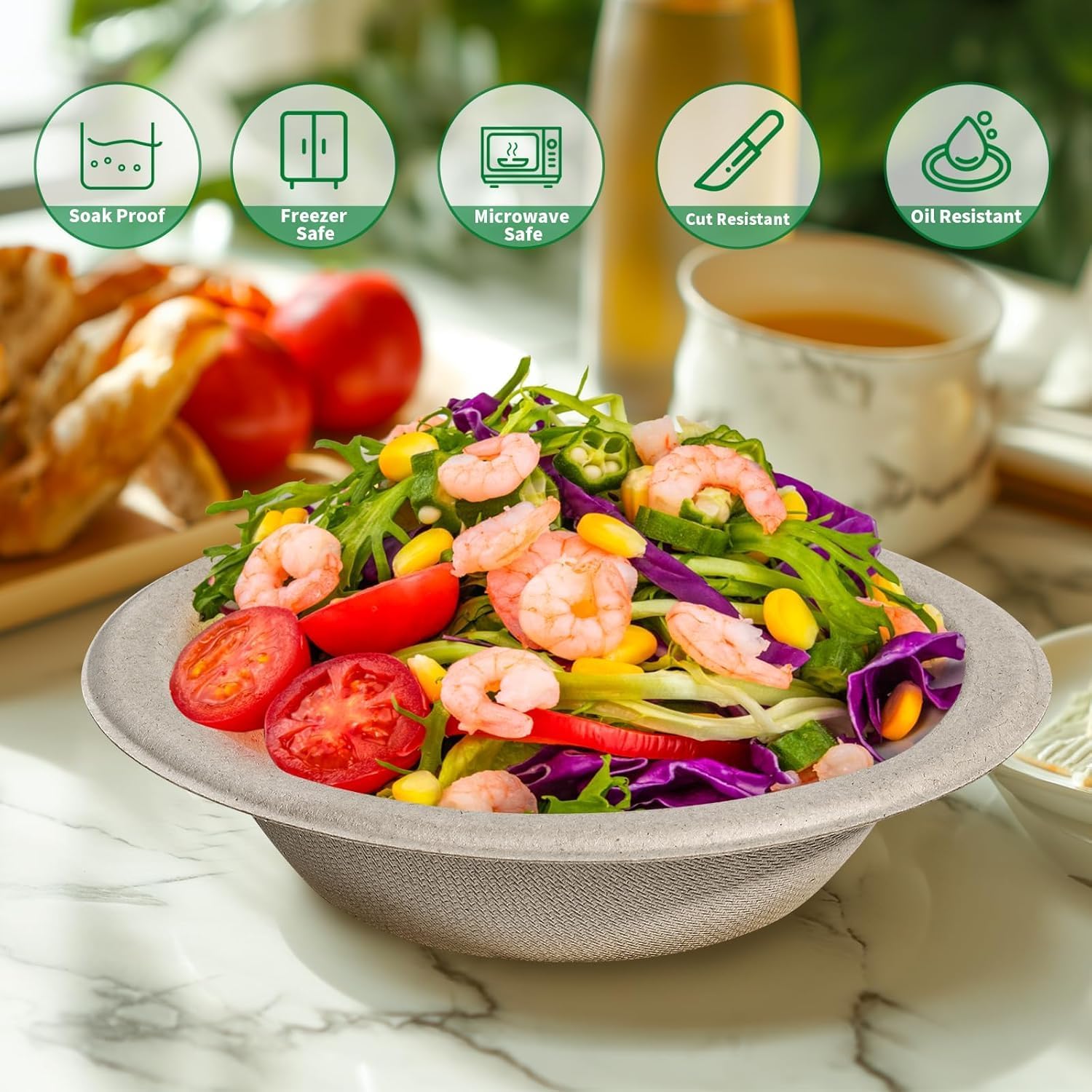 18oz Disposable Sturdy Paper Bowls, Microwave-Safe, Compostable Heat Resistant Soup Bowl, Biodegradable Bagasse Hot Food Plates and Bowls - Natural Brown [50 Pack]