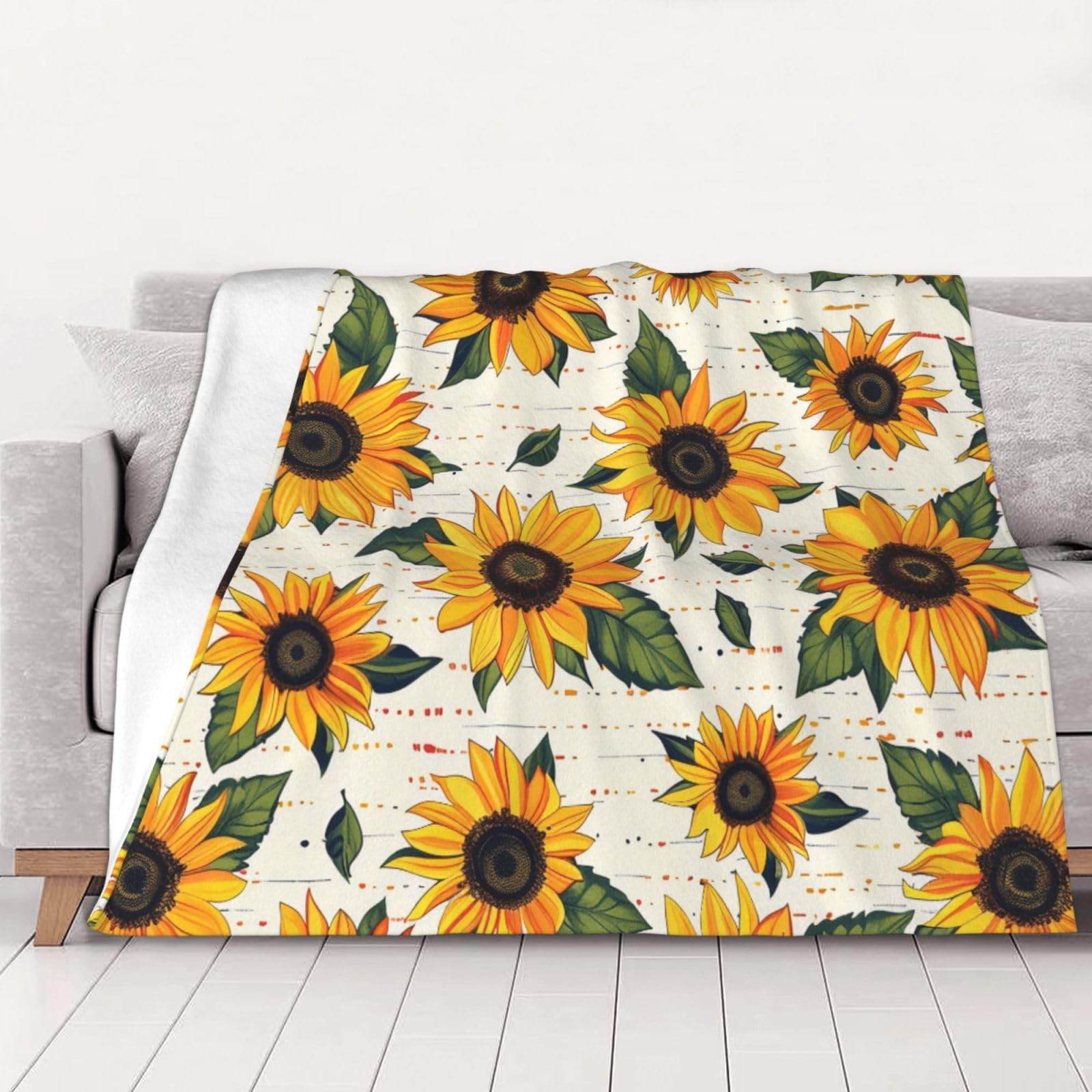 AUBKFELD Sunflower Pattern Printed Flannel Blanket 200x150 CM, Soft & Warm Throw Blanket for Sofa/Couch/Bed/Car, Gifts for Audlts Women Men