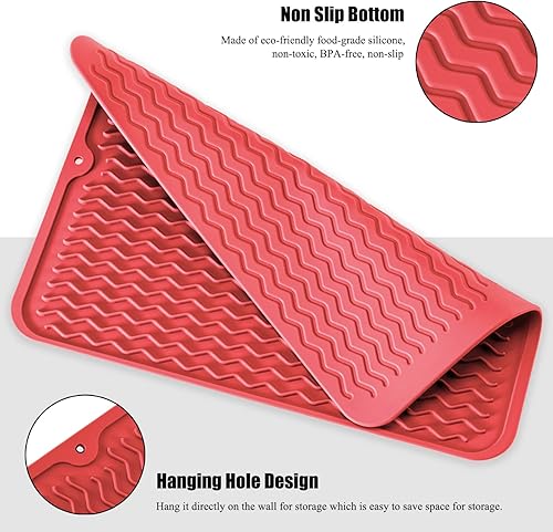 Miniatura 4 de Tapete de silicona para secar platos, antideslizante, fácil de limpiar, tapete escurridor de platos grande resistente al calor para encimera de