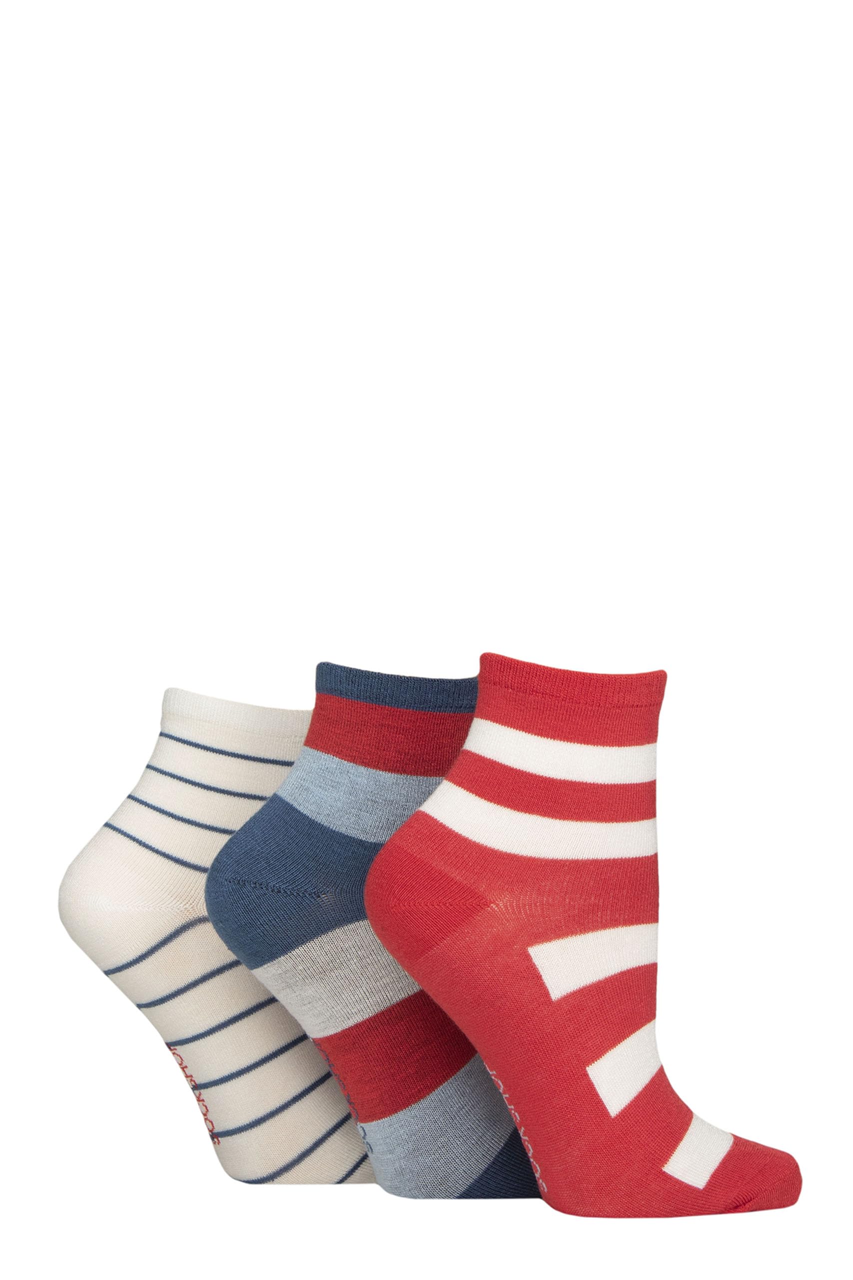 SockShop Women's Bamboo Ankle Socks - Plain, Patterned, Striped, Floral, Colourful, Bright, Smooth Toe Seams 3 Pairs Size 4-8 (UK, Numeric, 4, 8, Regular, Regular, Striped Nautical)