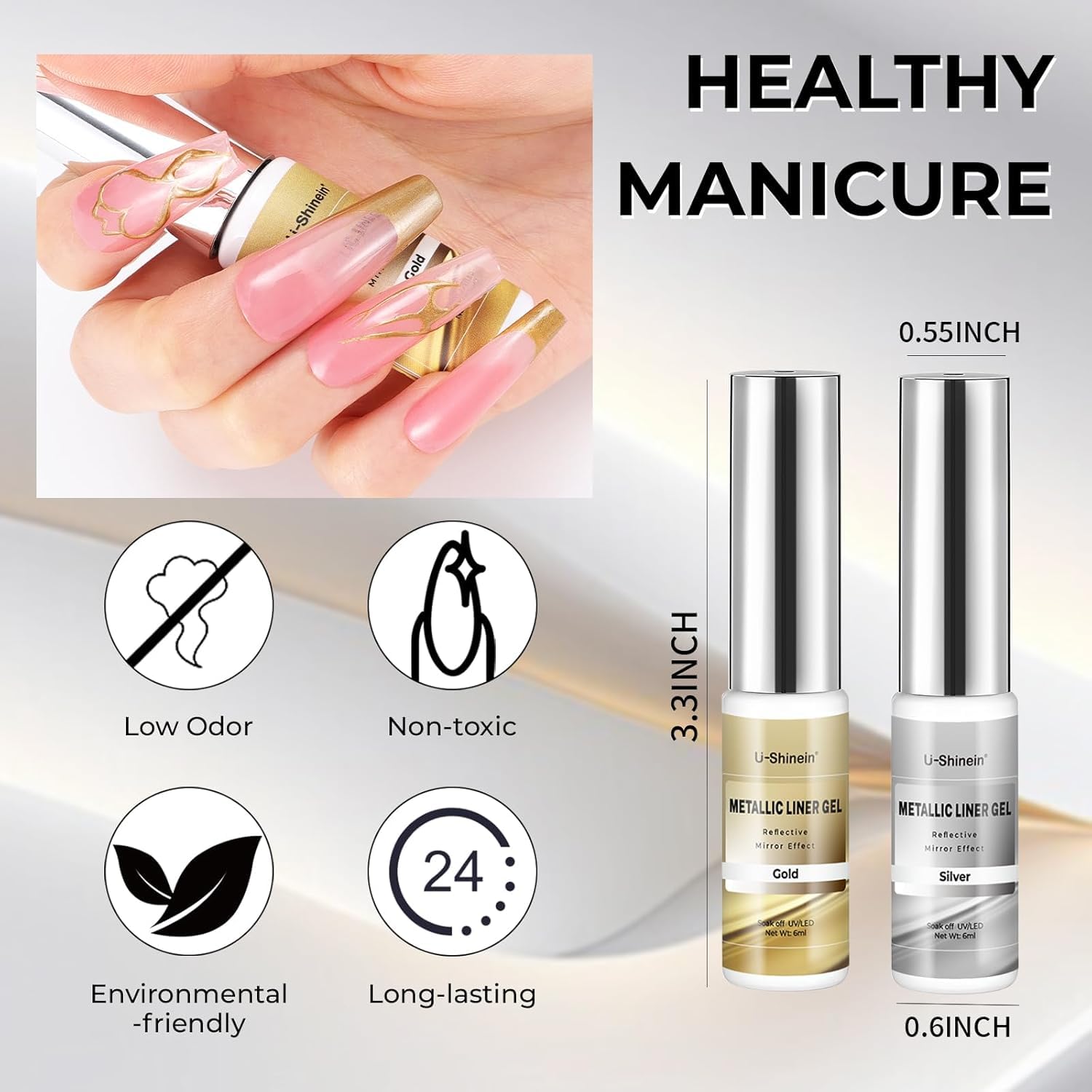 Silver Metal Mirror Painting Gel Nail Polish, 3D Nail Art DIY | Metal painted drawing gel, 3D effect, curing required, long-lasting high-shine mirror reflection, for DIY & salon nail art