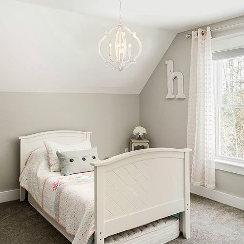 Miniatura 10 de Candelabro rústico de estilo rústico para comedor, iluminación colgante de madera blanca, 4 luces, pequeñas lámparas colgantes francesas para