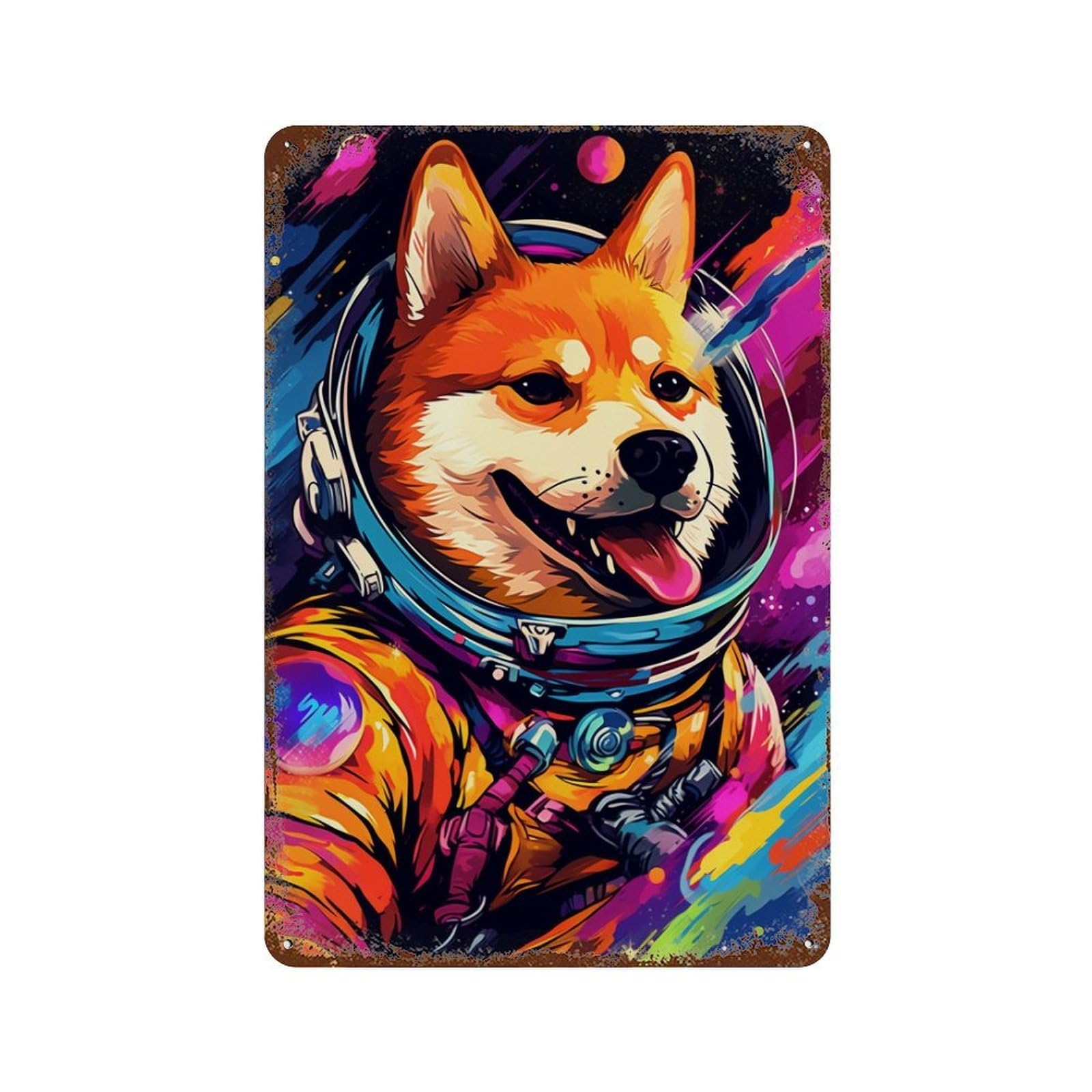 Cosmic Canine Explorer-7 Vintage Rust Metal Sign 11.8"x7.9", Ideal for Bistro, Counter And Cafe Decor