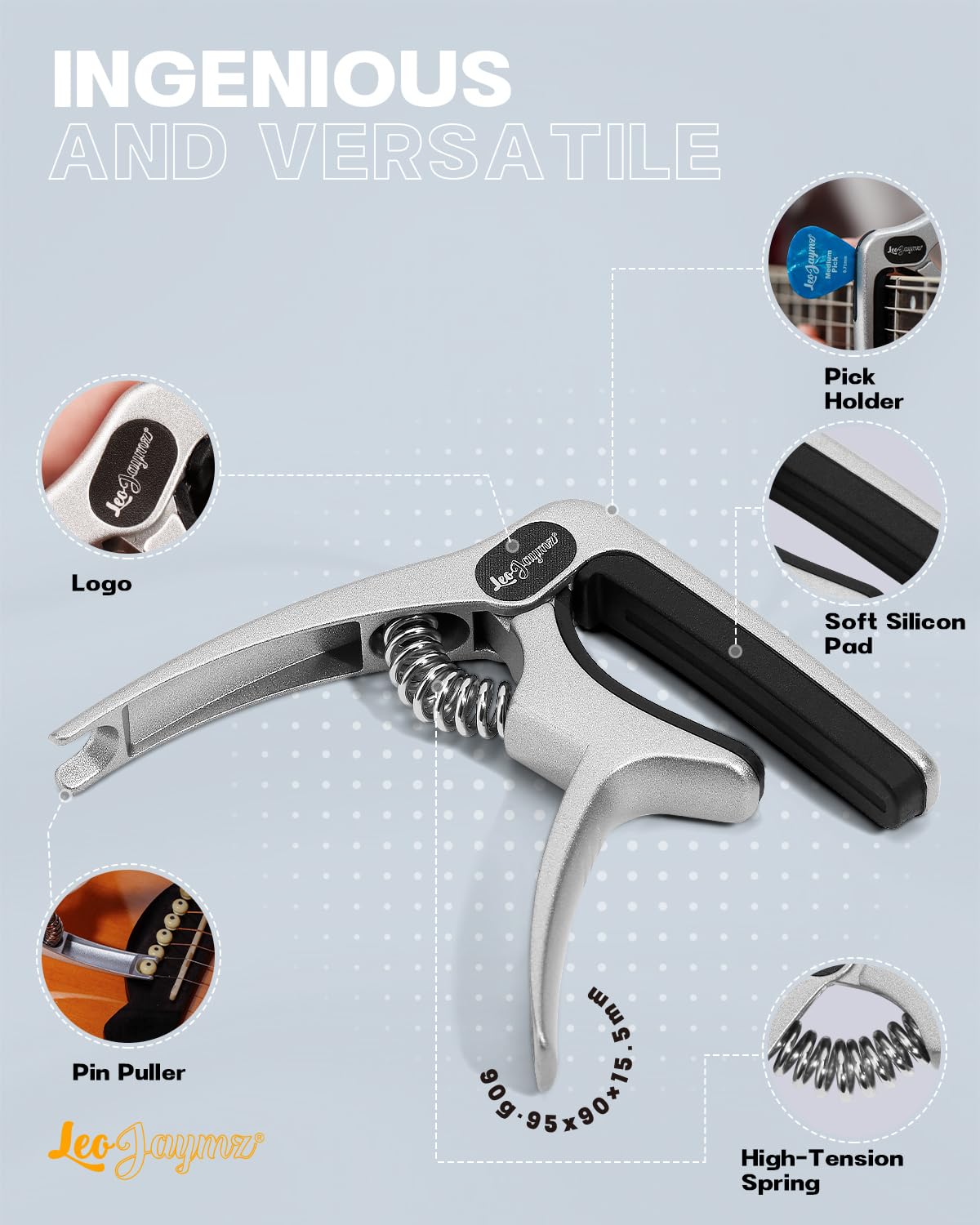 Leo Jaymz Heavy Duty Guitar Capo for Acoustic/Electric Guitars, Guitar Clip made of Zinc Alloy Metal - Image 3