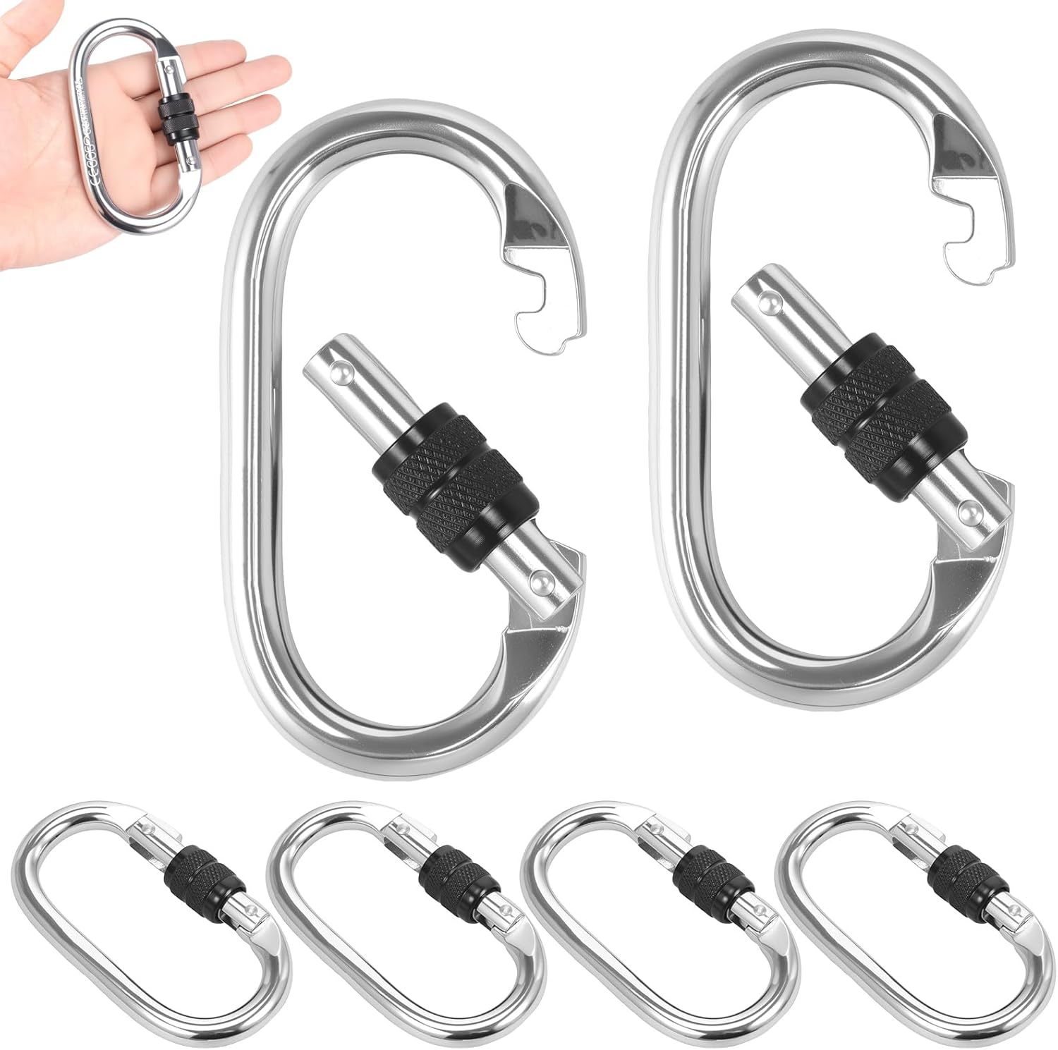6 Pack Heavy Duty Carabiner Clips (25kn=5600lbs), Large Locking Climbing Carabiner, Multipurpose Oval Carabiners for Rigging, Ropes, Hammocks, Outdoor, Camping (Black)