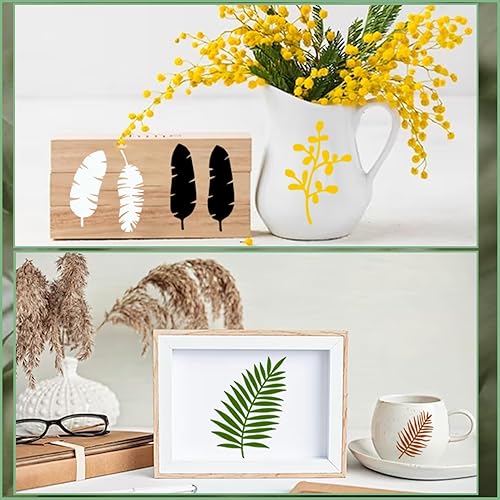 Miniatura 4 de Plantillas de hojas pequeñas para pintar sobre madera y piedra, reutilizables, hojas tropicales, helechos, palmeras, plantillas de naturaleza para