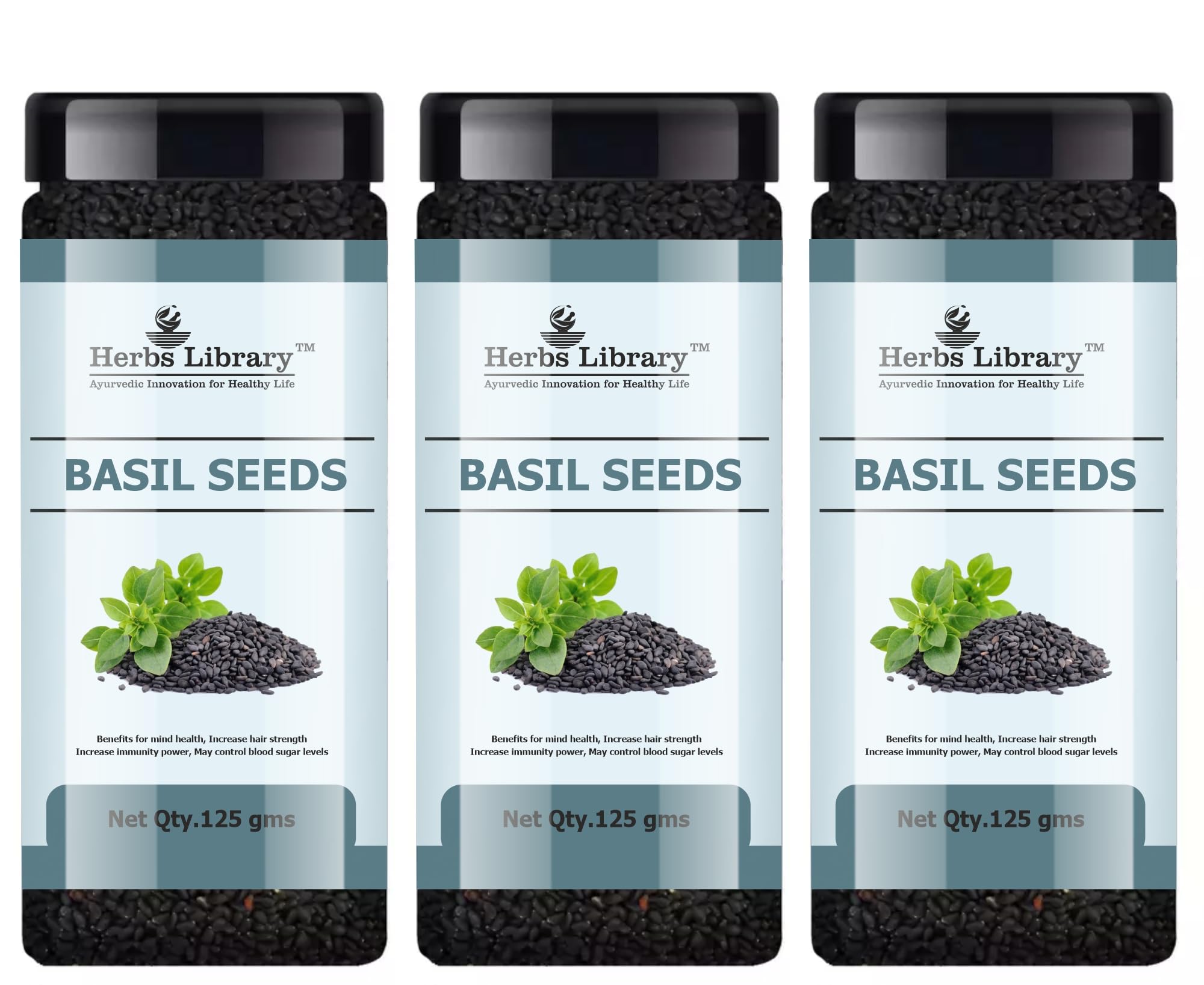 Herbs Library Fresh and Natural Basil Seeds (Pack of 3, Eaach 125 gram)|Reduce Body Heat Tukmaria Seeds for Weight Management High in Fibre, For Enhance Skin and Hair Health Immunity Booster|-image-18