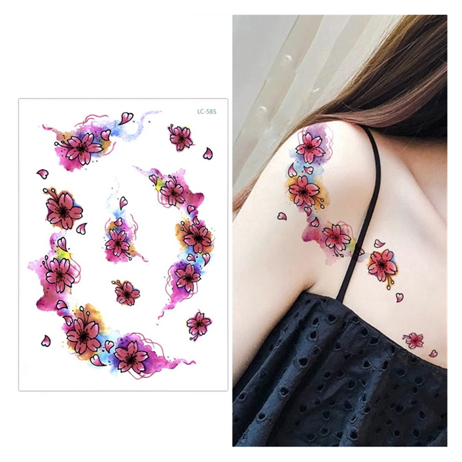 SJLS Big Flower Arm Tattoo Temporary Tattoo Sticker Sparrow/Magpie