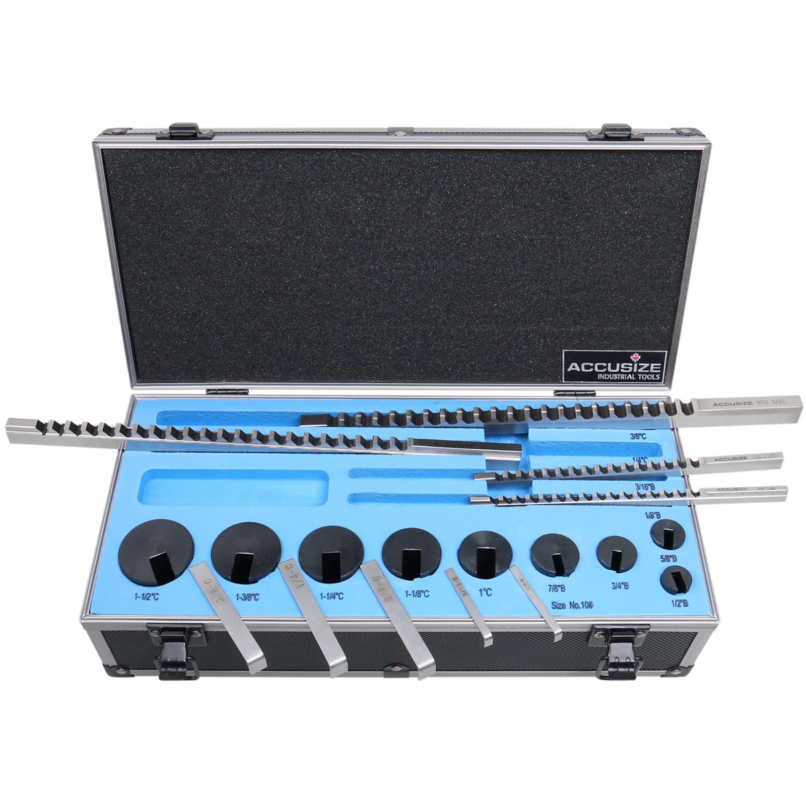 Accusize Industrial Tools - No.10 HSS Keyway Broach Set, 18 Pcs