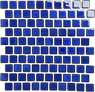 Tenedos 1x1 Cobalt Blue Square Brick Porcelain Mosaic Tile 12x12 Mesh – Glossy 1-1/8" Tiles for Kitchen Backsplash Bathroom Shower Pool (20 Sheets)